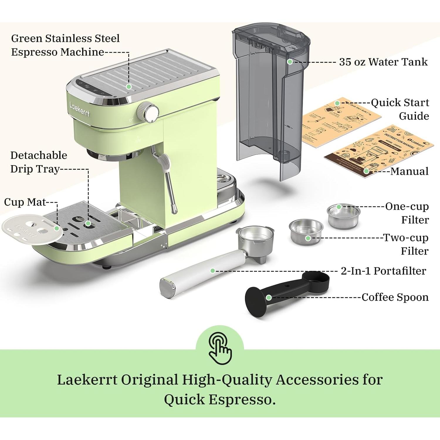 Máquina de Espresso Laekerrt CMEP01 20 Bar Verde con Espumador