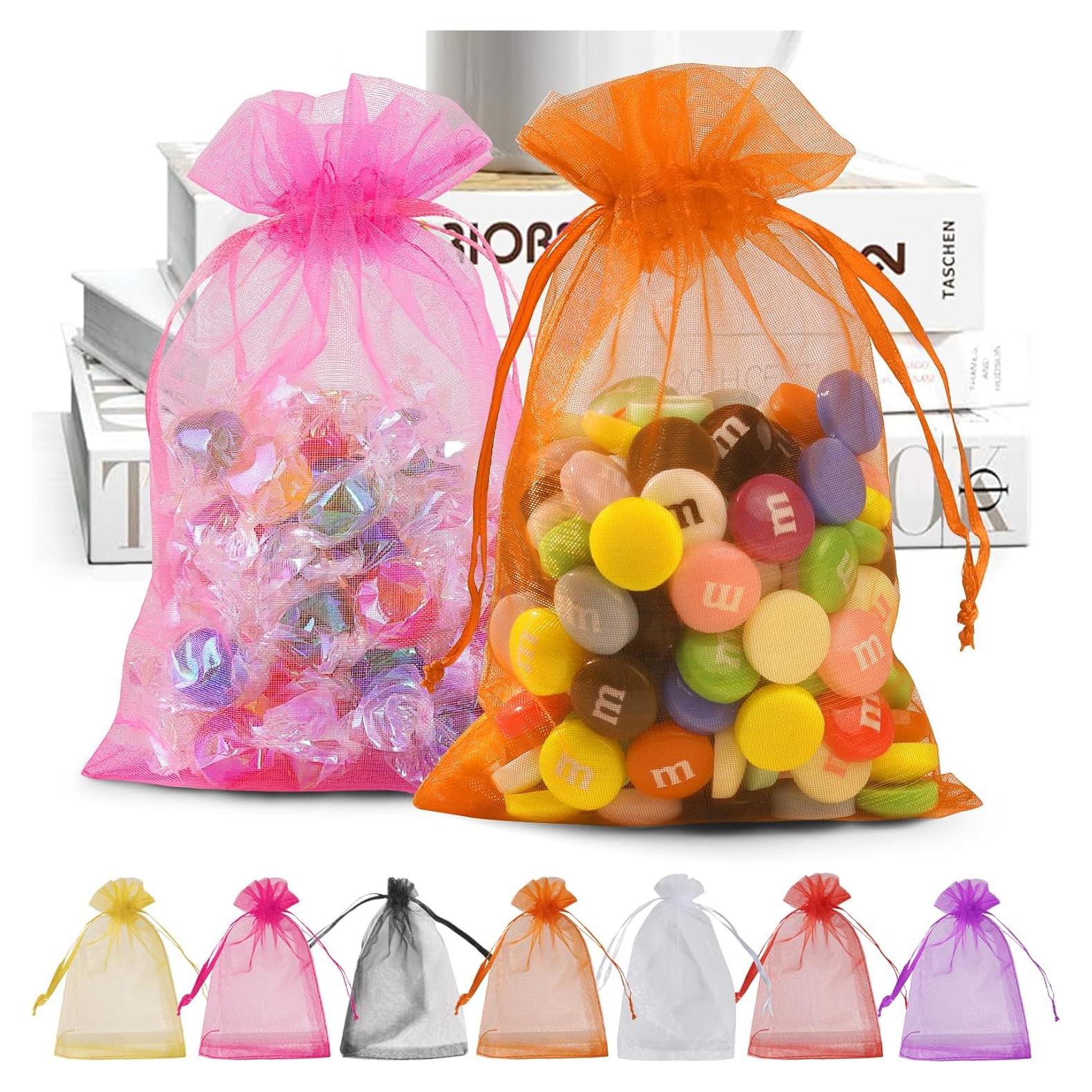 ANZNKU 50 Pack Multicolor Organza Bags 4 x 6 inch, Small Mesh Bag Drawstring, Organza Gift Bag for Wedding Party Favor Jewelry Candy