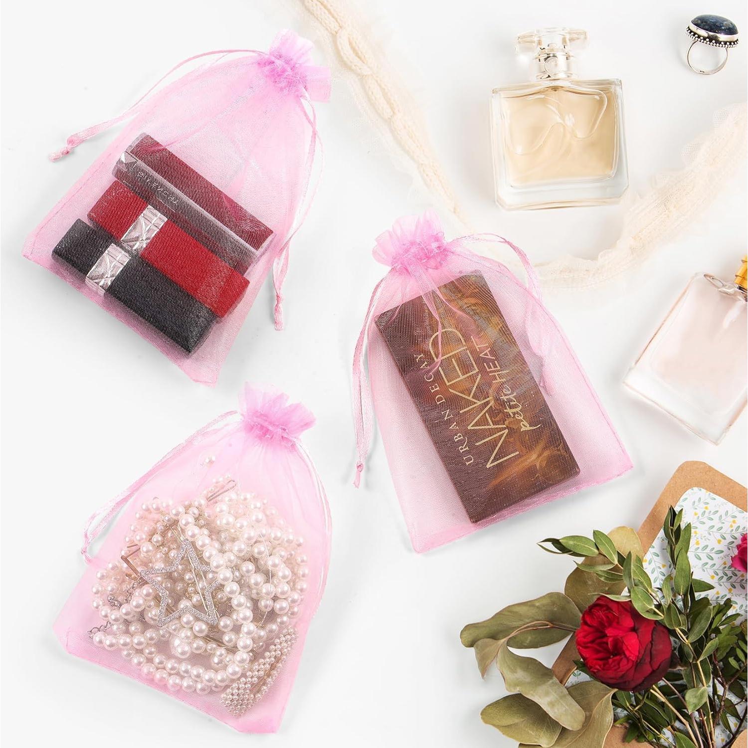 ANZNKU 50 Pack Multicolor Organza Bags 4 x 6 inch, Small Mesh Bag Drawstring, Organza Gift Bag for Wedding Party Favor Jewelry Candy