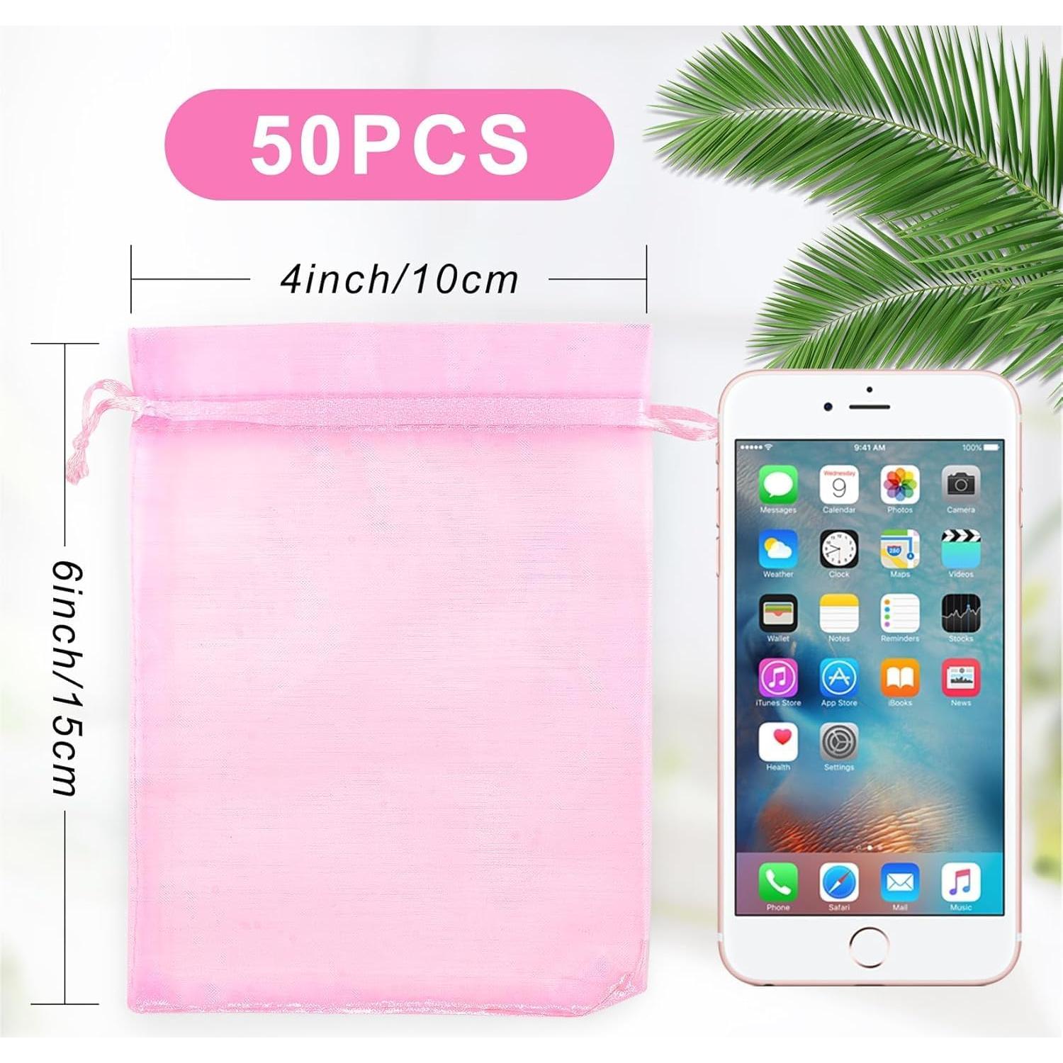 ANZNKU 50 Pack Multicolor Organza Bags 4 x 6 inch, Small Mesh Bag Drawstring, Organza Gift Bag for Wedding Party Favor Jewelry Candy