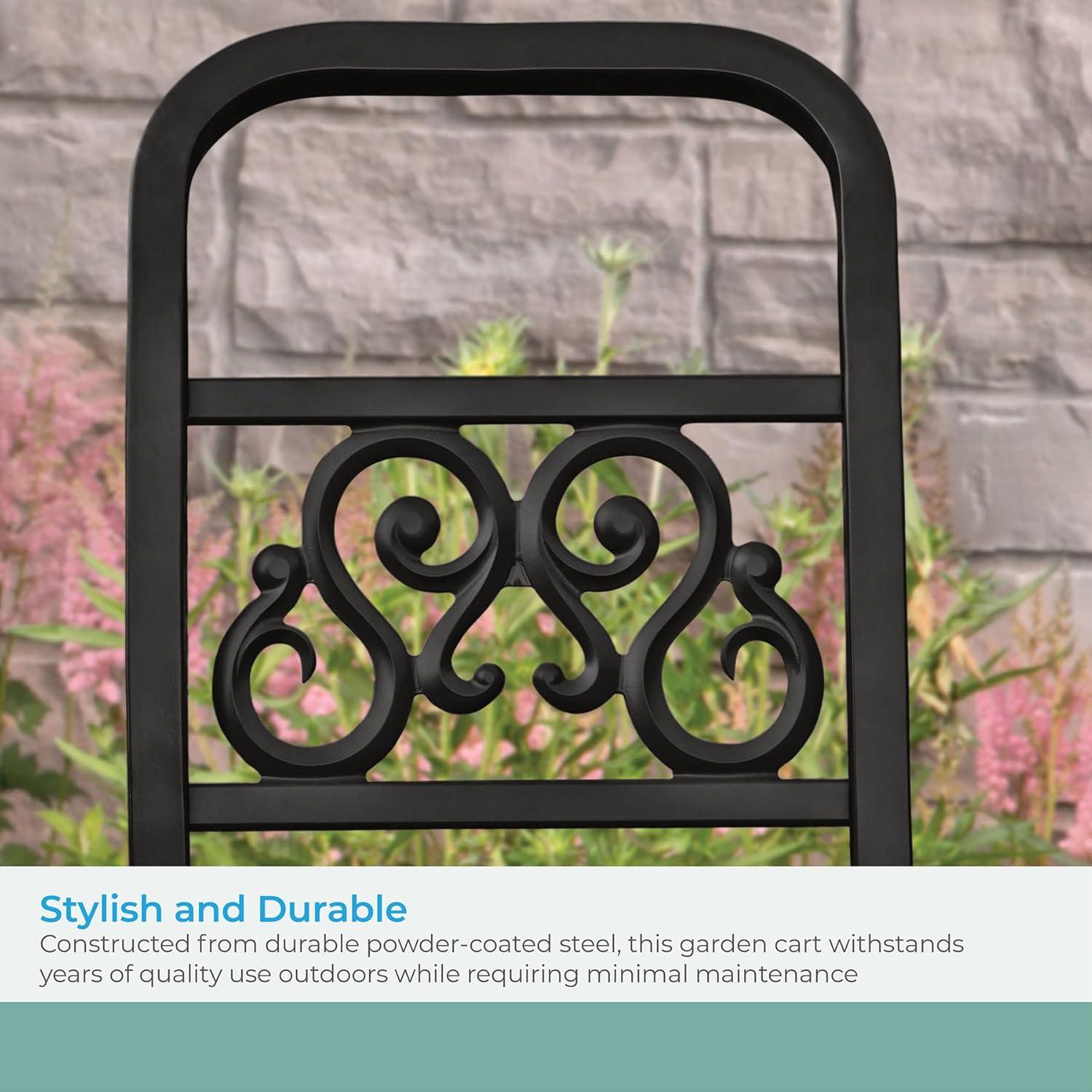 Suncast Metal Decorative 150' Hose Cart with Flat-Free Wheels and Foot Caps, Stylish Garden Hose Reel Cart for 150' of Standard Vinyl Hose, Made in the USA