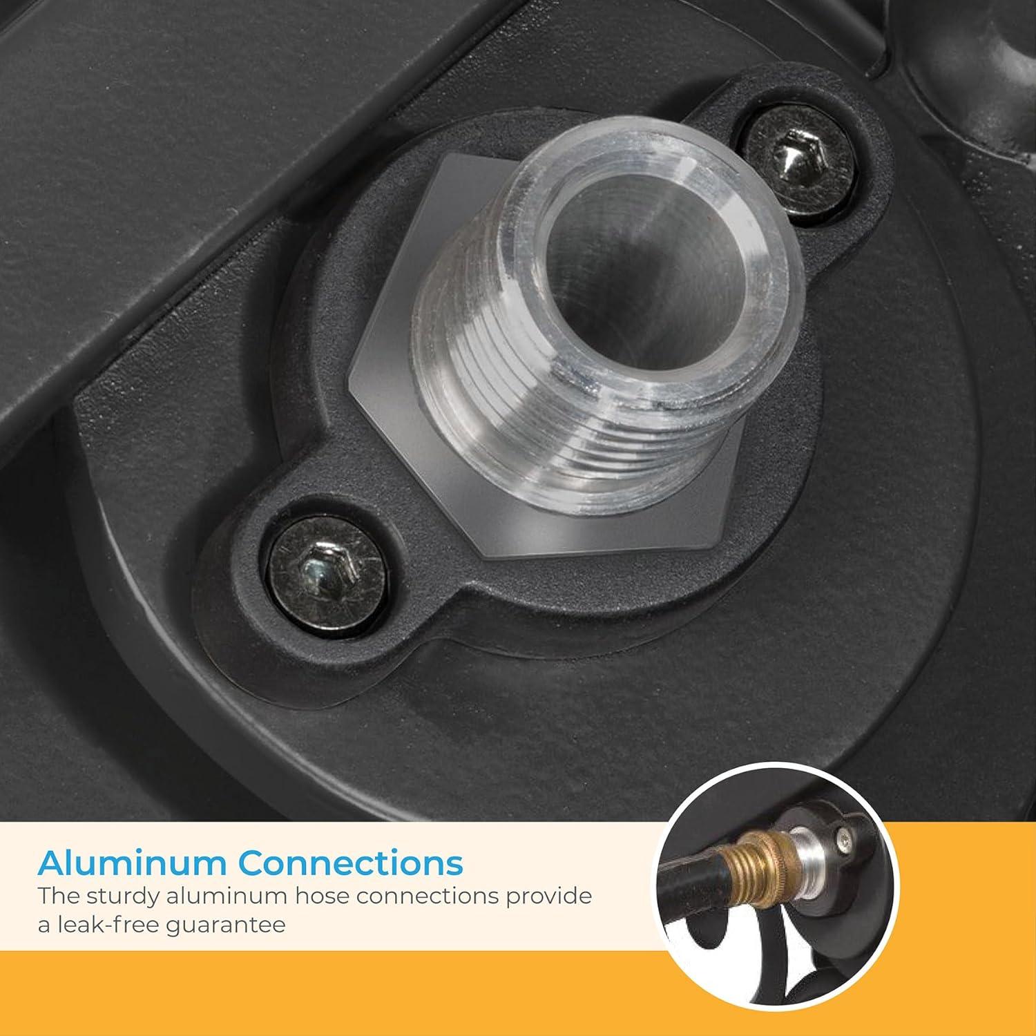 Suncast Metal Decorative 150' Hose Cart with Flat-Free Wheels and Foot Caps, Stylish Garden Hose Reel Cart for 150' of Standard Vinyl Hose, Made in the USA