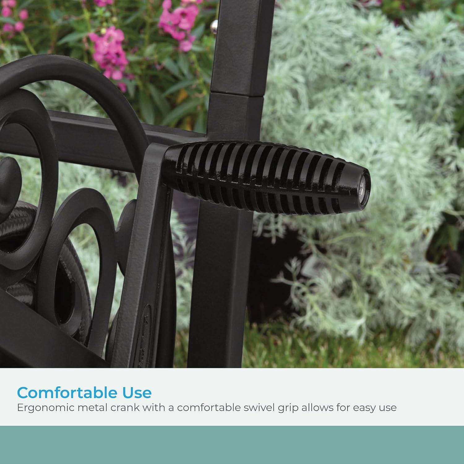 Suncast Metal Decorative 150' Hose Cart with Flat-Free Wheels and Foot Caps, Stylish Garden Hose Reel Cart for 150' of Standard Vinyl Hose, Made in the USA