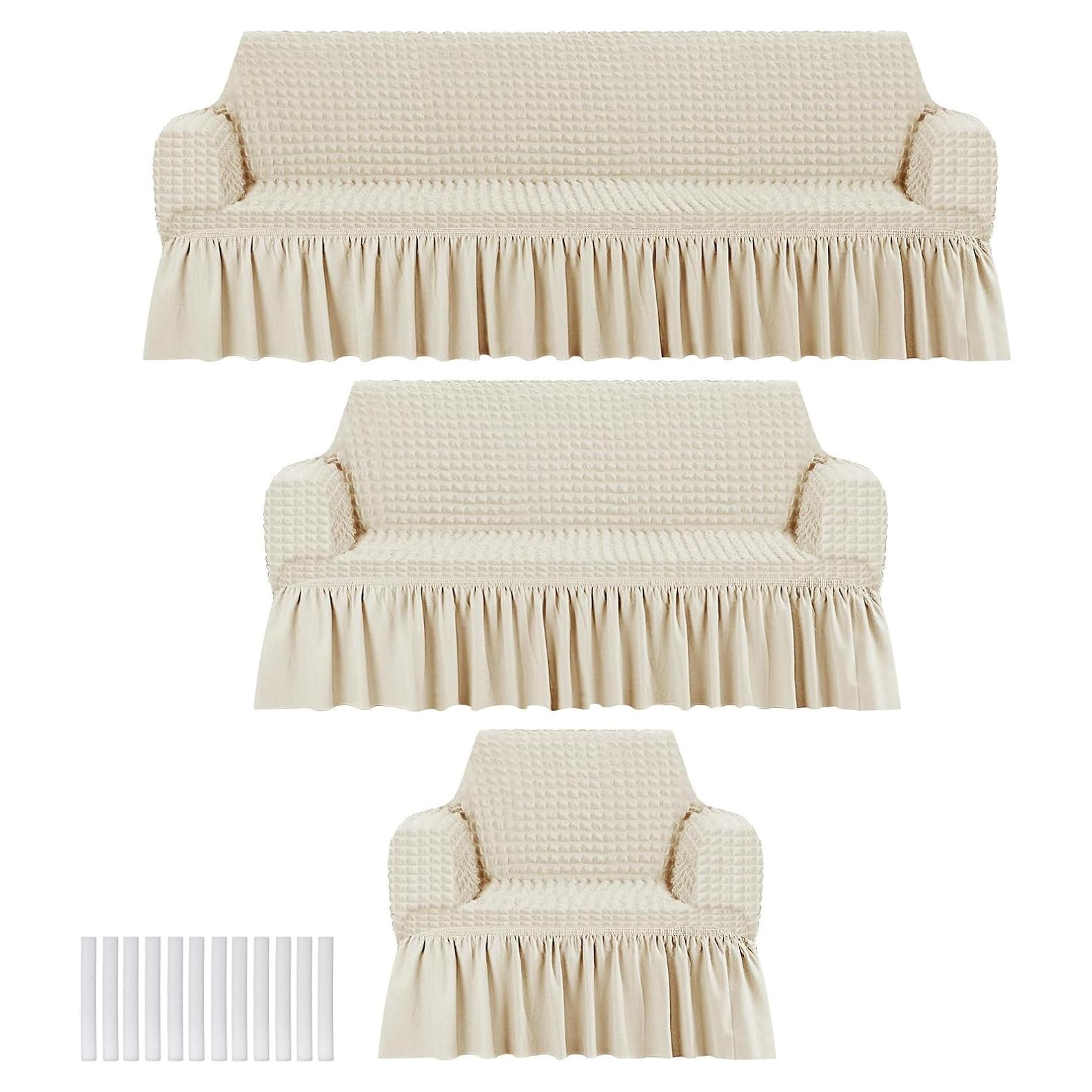 Juego de Fundas de Sofá 3 Piezas Fanfanwin Beige Elástico