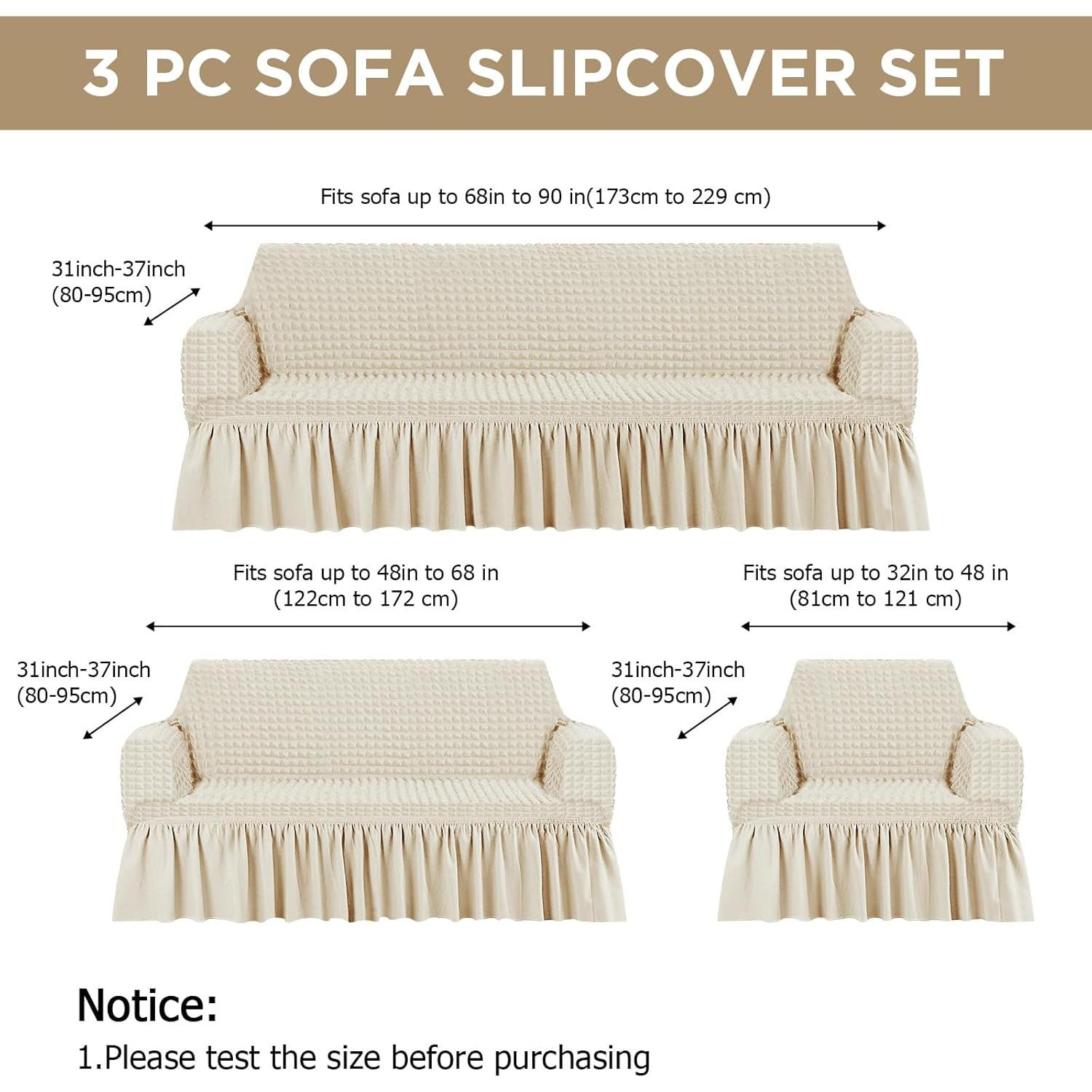 Juego de Fundas de Sofá 3 Piezas Fanfanwin Beige Elástico