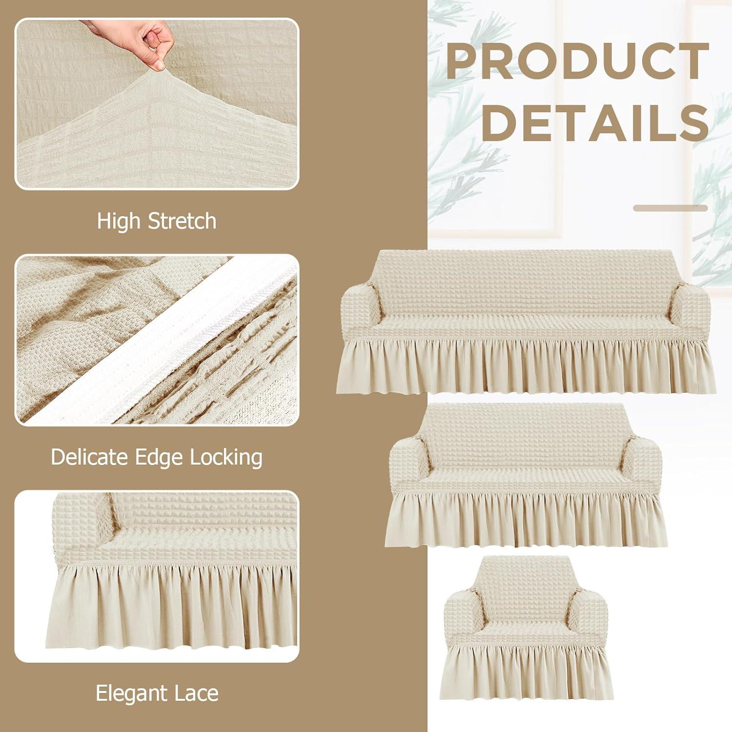 Juego de Fundas de Sofá 3 Piezas Fanfanwin Beige Elástico