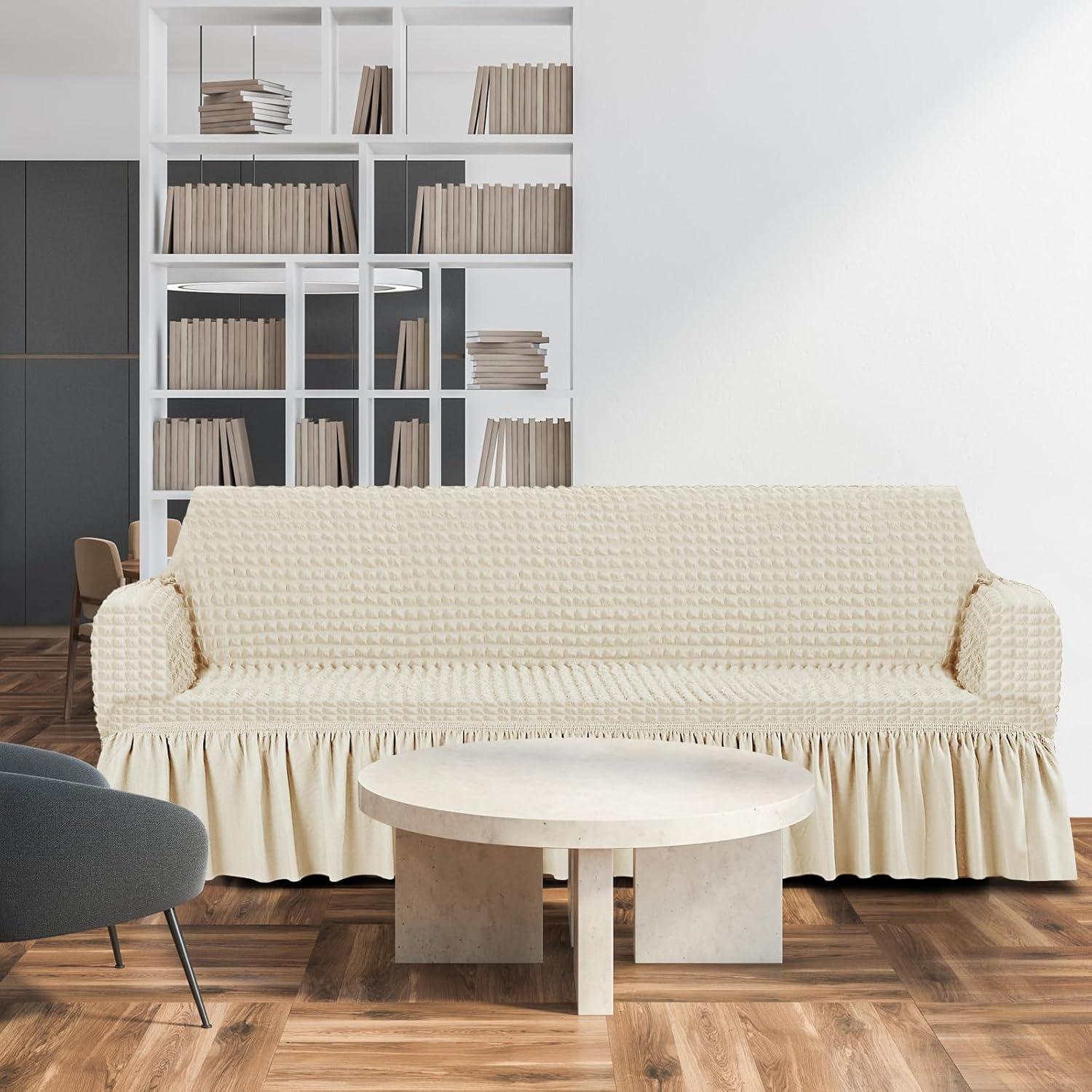 Juego de Fundas de Sofá 3 Piezas Fanfanwin Beige Elástico