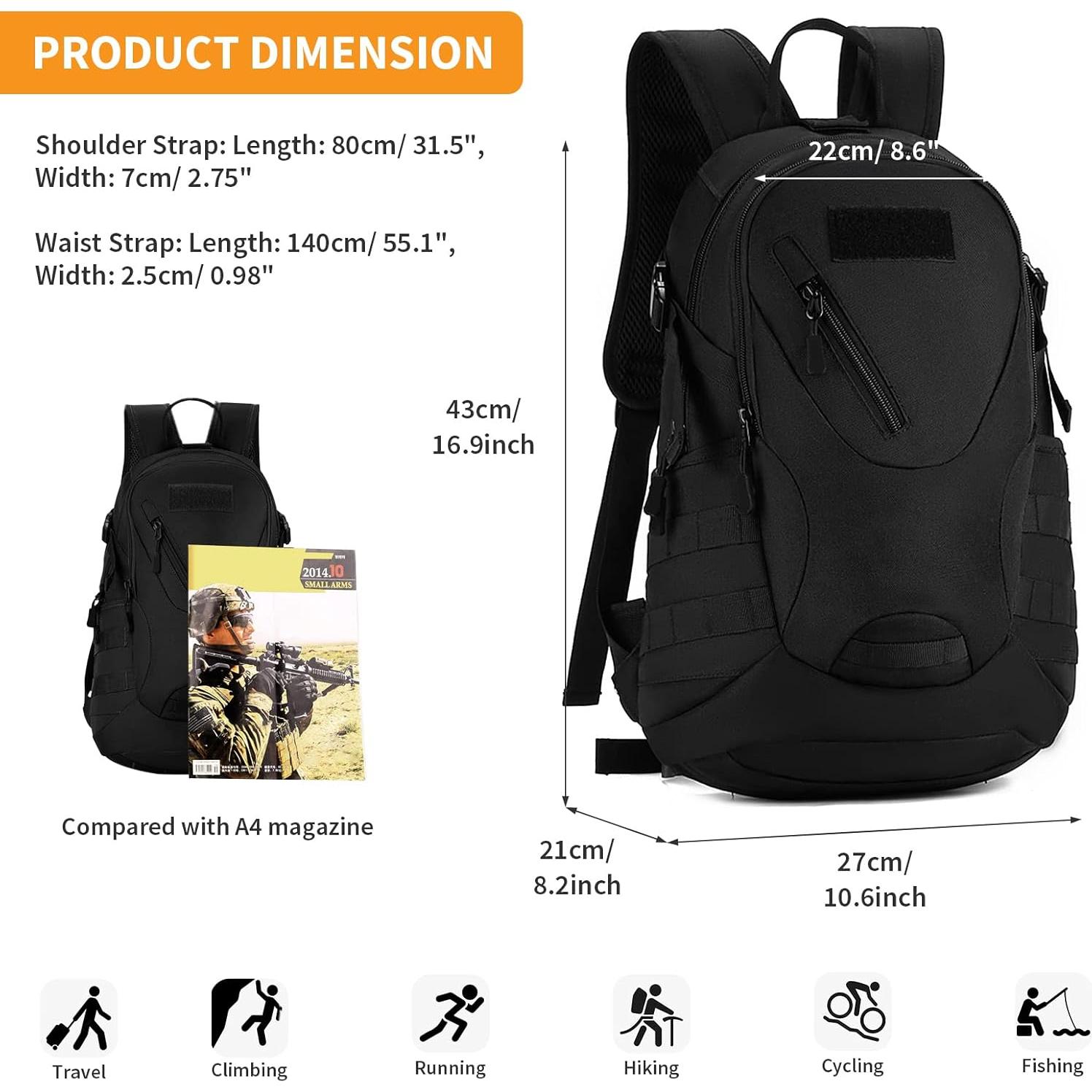 Mochila Táctica Huntvp 20L Nylon 900D para Senderismo