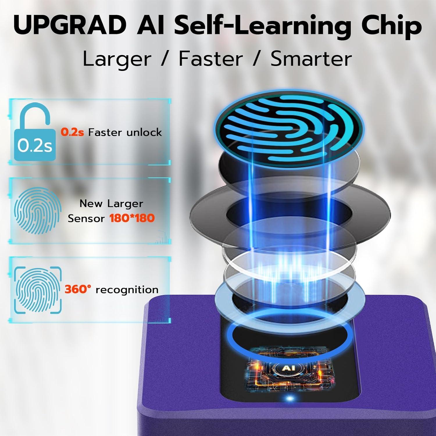 Large Fingerprint Padlock, Dhiedas Heavy Duty Padlock, Weatherproof Biometric Lock with Key for Outdoor Fence Gate Shed Gym Locker Truck Purple