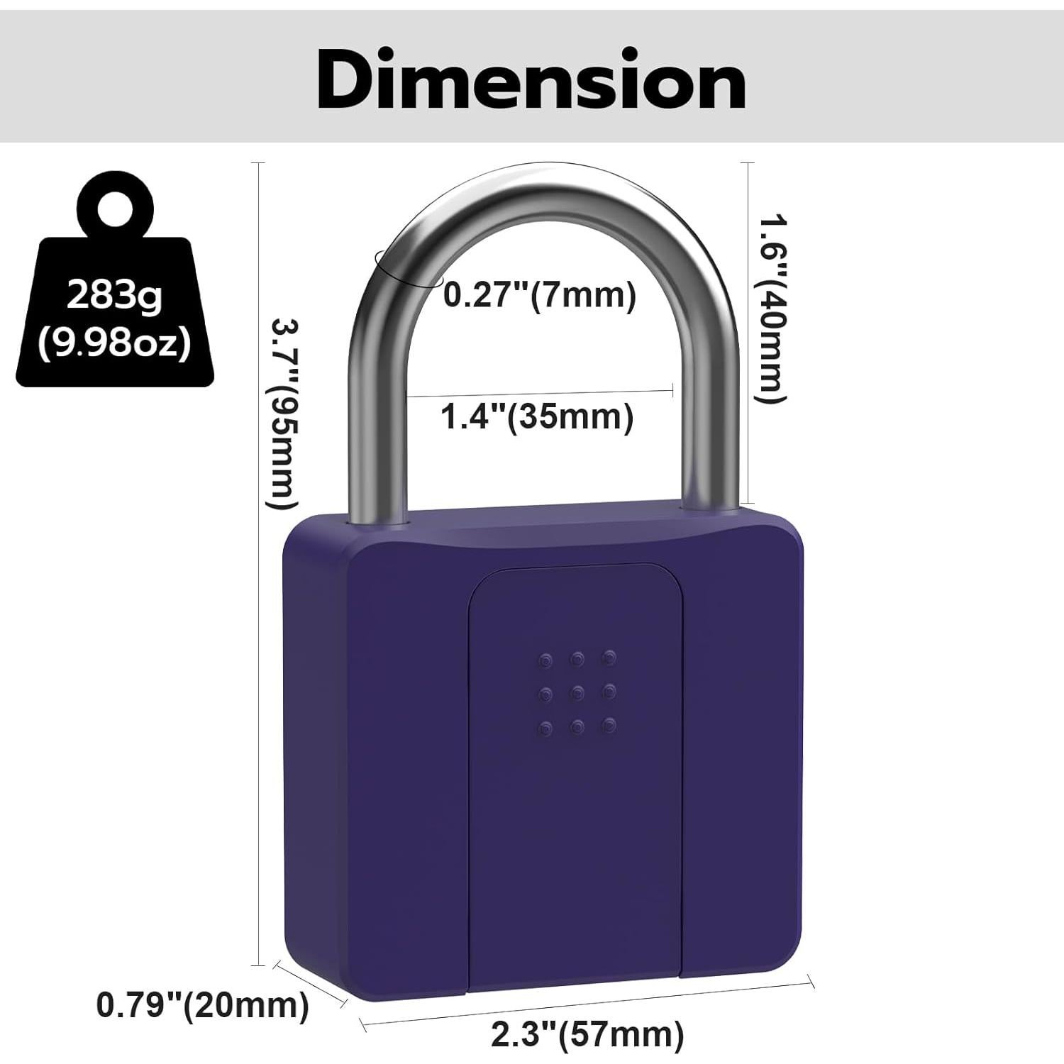 Large Fingerprint Padlock, Dhiedas Heavy Duty Padlock, Weatherproof Biometric Lock with Key for Outdoor Fence Gate Shed Gym Locker Truck Purple