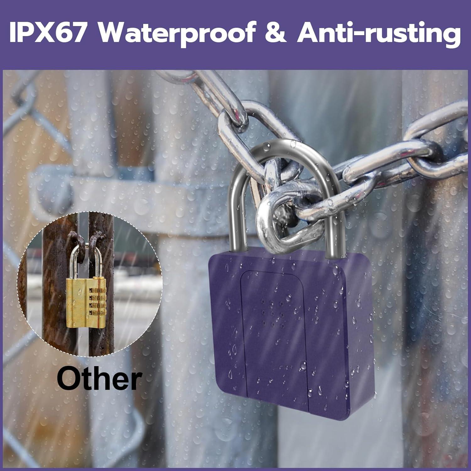 Large Fingerprint Padlock, Dhiedas Heavy Duty Padlock, Weatherproof Biometric Lock with Key for Outdoor Fence Gate Shed Gym Locker Truck Purple