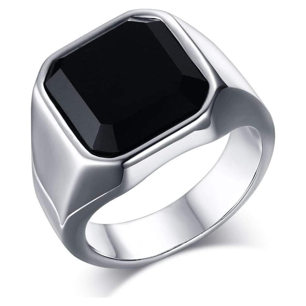 Anillo de Ónix Negro Mealguet para Hombre de Acero Inoxidable