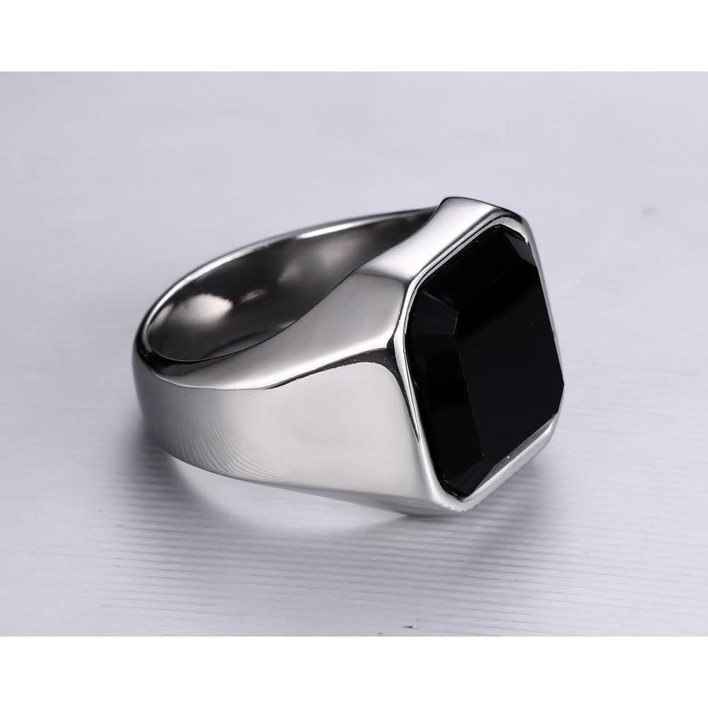 Anillo de Ónix Negro Mealguet para Hombre de Acero Inoxidable