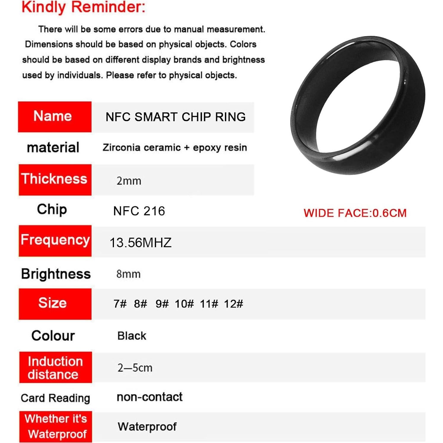 Anillo NFC Cerámico HECERE Blanco Tamaño 7 Impermeable