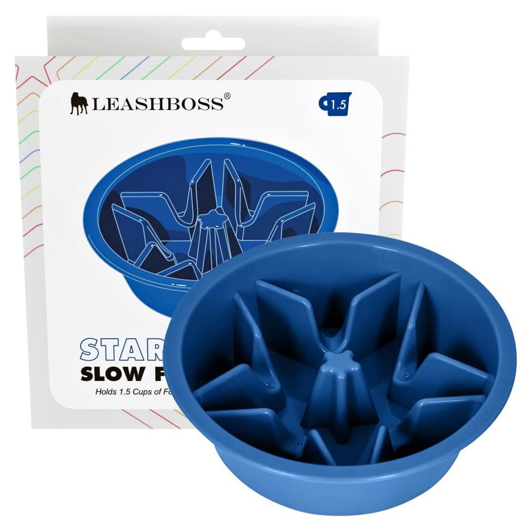 Cuenco para Perros Leashboss Alimentador Lento Azul 1.5 Taza