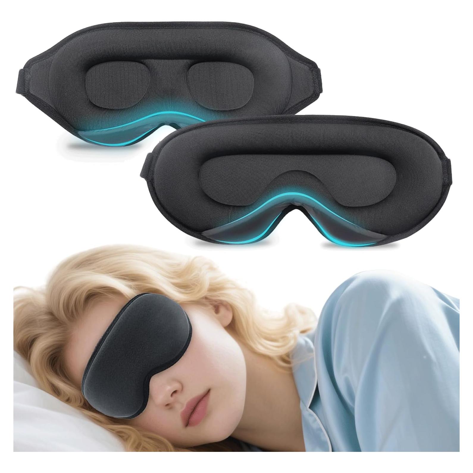 3D Contoured Sleep Mask for Side Sleepers - Eye Mask for Sleeping Light Blocking, Zero Eye Pressure & 100% Light Blocking, 2 Styles, Suitable for Men or Women
