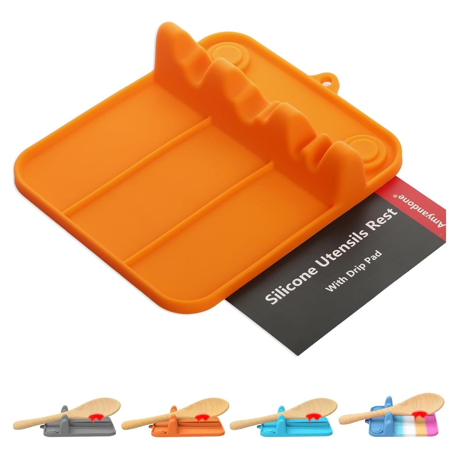 Spoon Rest, Silicone Spoon Holder for Stove Top with Drip Pad Suitable for Multiple Kitchen Gadgets, 3-Groove Upgraded Utensil Rest for Kitchen Counter, Heat-Resistant Dishwasher Safe, Orange