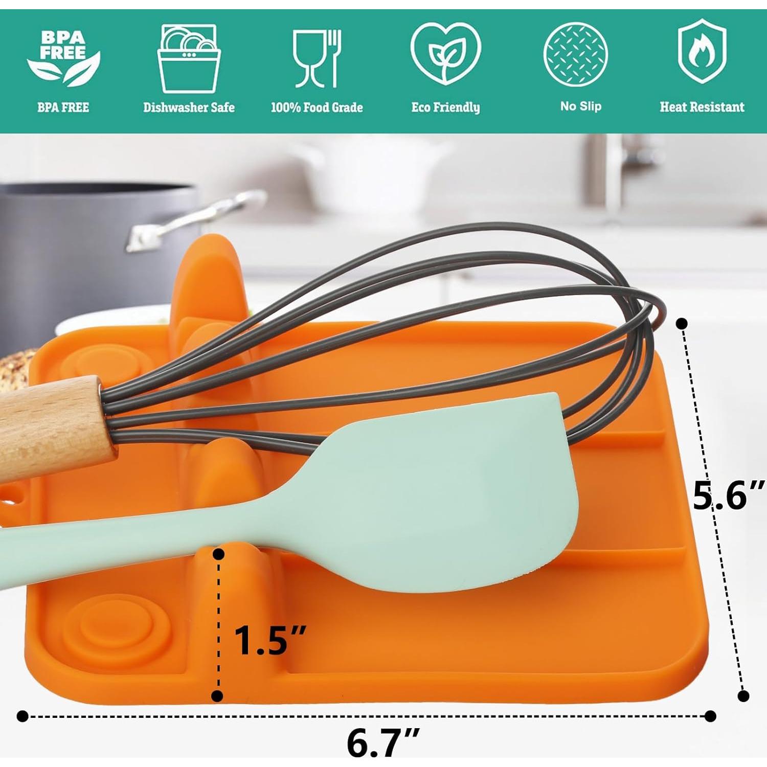 Spoon Rest, Silicone Spoon Holder for Stove Top with Drip Pad Suitable for Multiple Kitchen Gadgets, 3-Groove Upgraded Utensil Rest for Kitchen Counter, Heat-Resistant Dishwasher Safe, Orange
