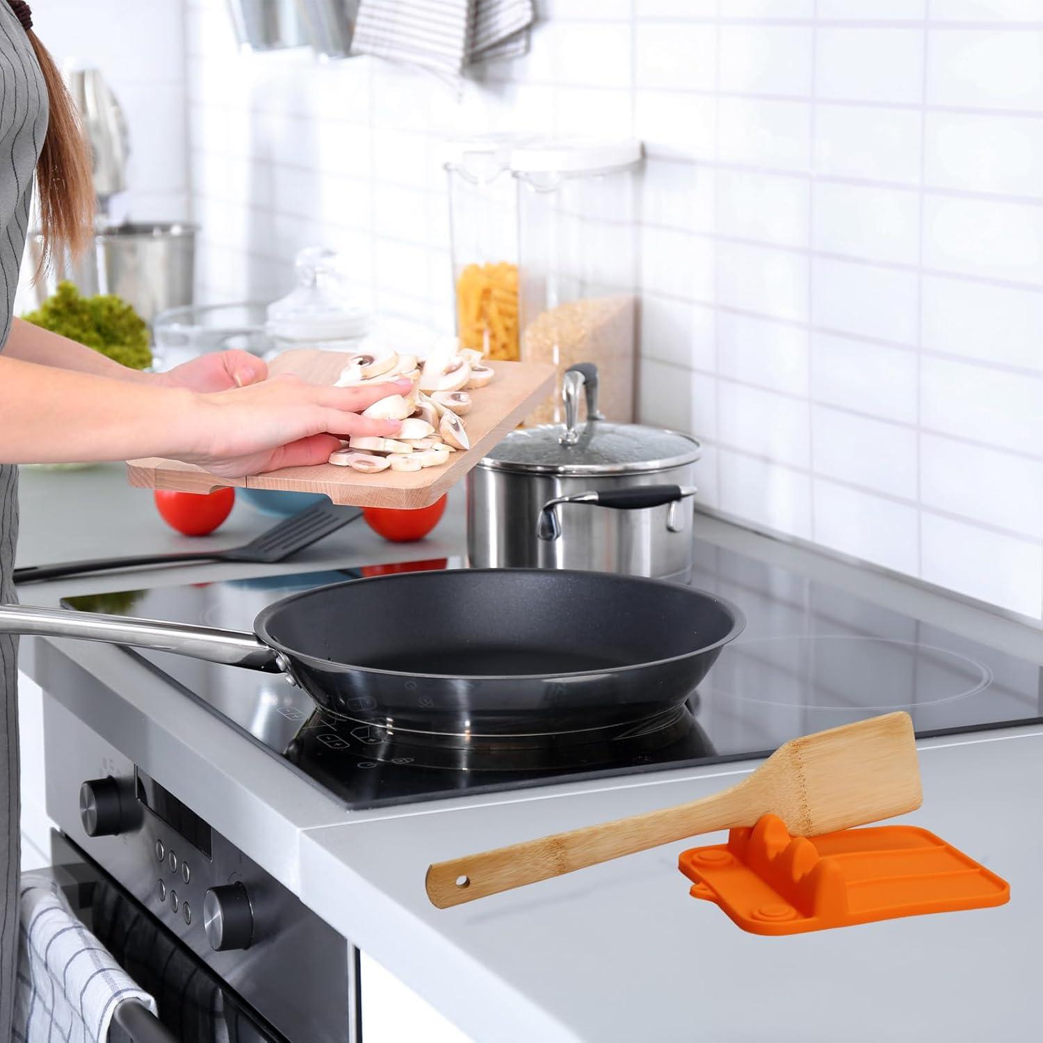 Spoon Rest, Silicone Spoon Holder for Stove Top with Drip Pad Suitable for Multiple Kitchen Gadgets, 3-Groove Upgraded Utensil Rest for Kitchen Counter, Heat-Resistant Dishwasher Safe, Orange