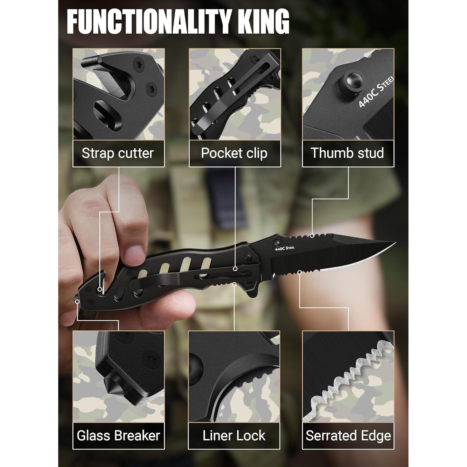 Cuchillo Plegable Táctico BUEN TRABAJADOR 6.81 cm Negro