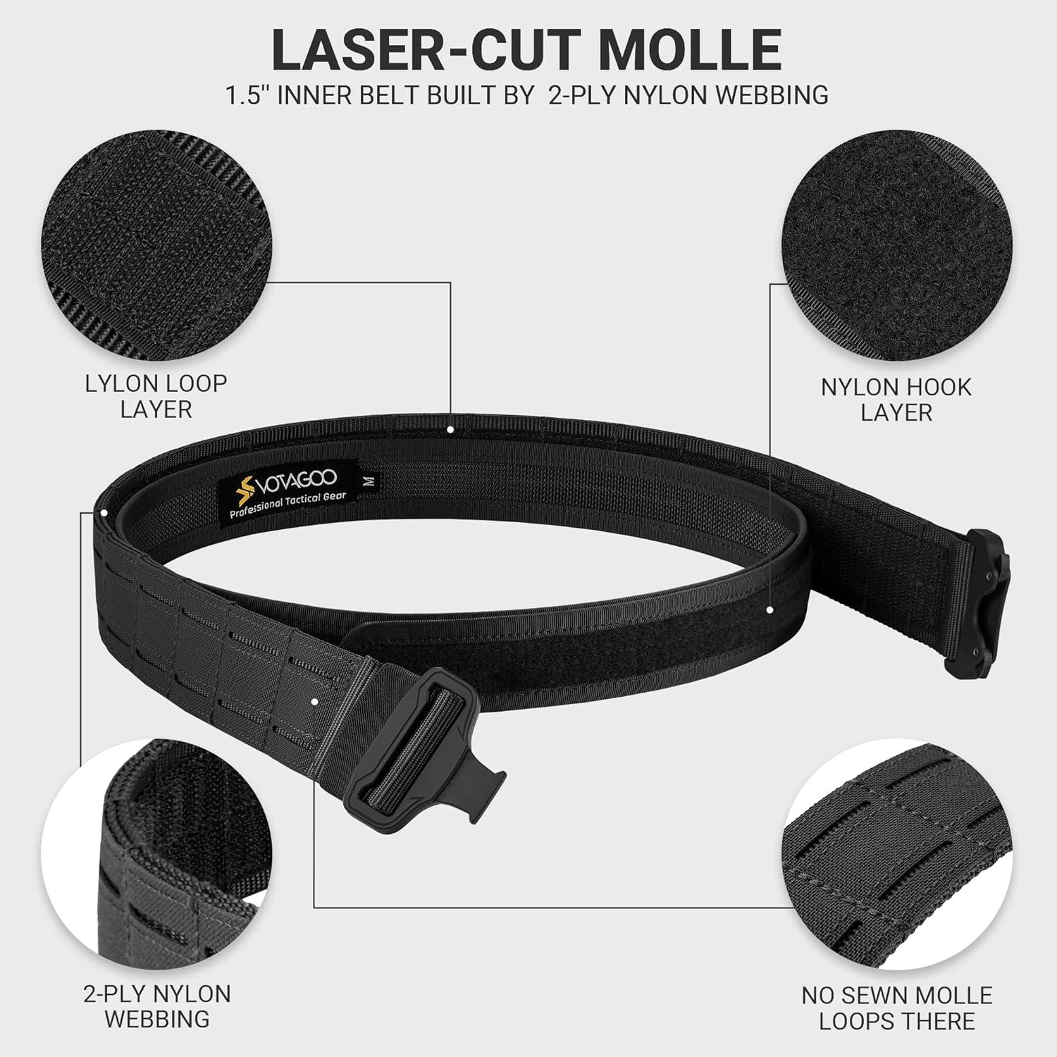 Cinturón Táctico MOLLE Negro 5,08 cm Ajustable