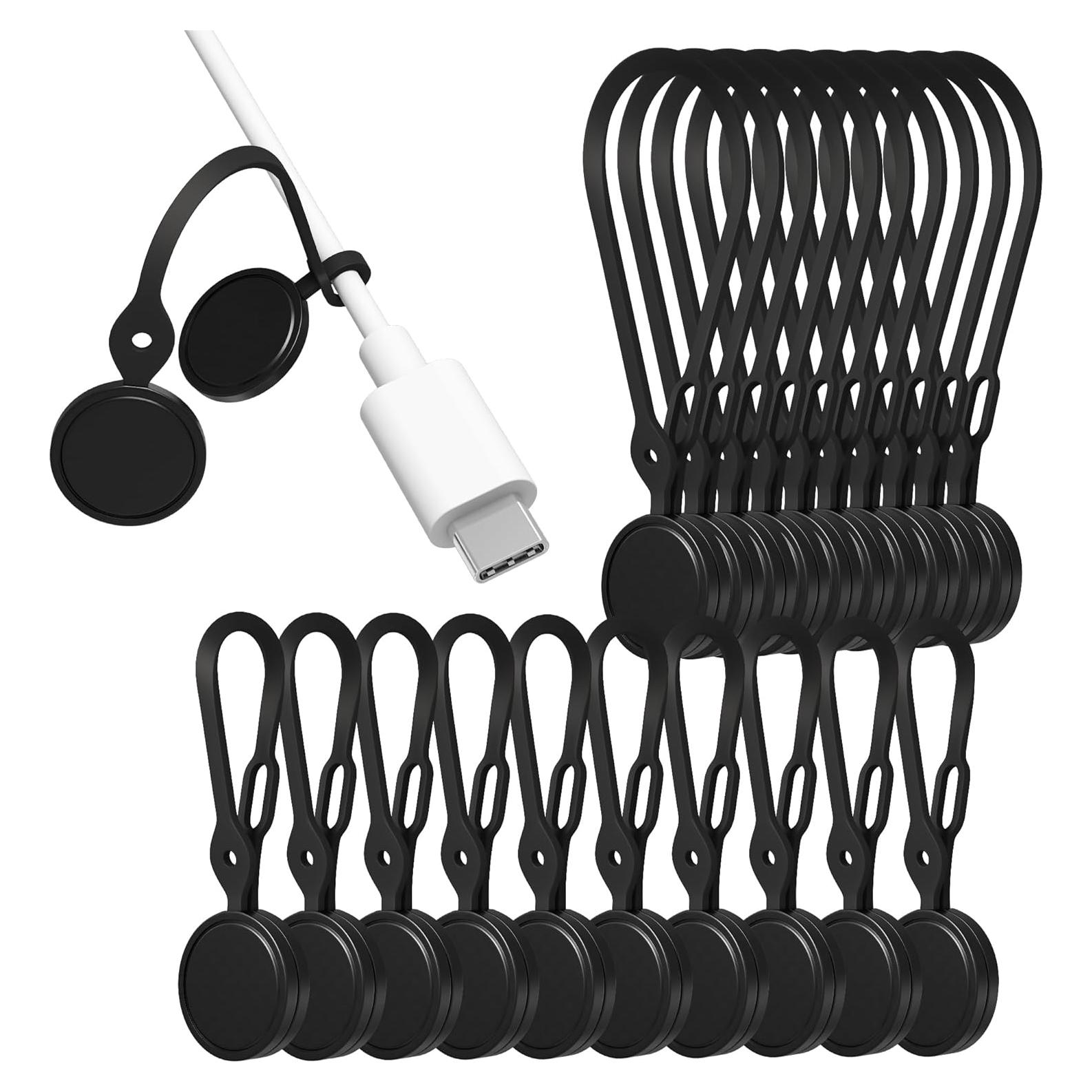 20Pcs Nearockle Reusable Magnetic Cable Ties, 2024 Upgraded 7.3"&3.3" N52 Strong Magnet Cable Clips Cord Organizer for Desk Electrical Cords, Charging Cords, Whiteboard Fridge Magnets (Black)