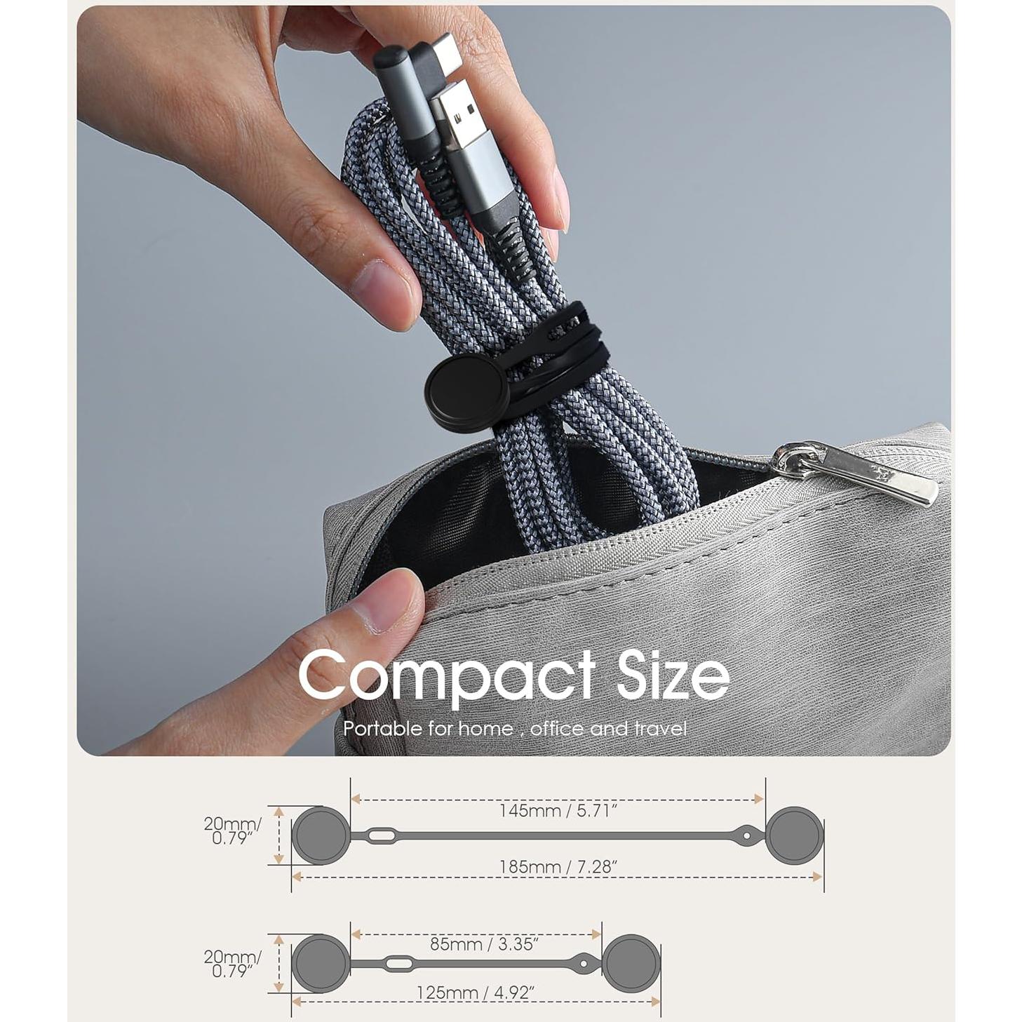 20Pcs Nearockle Reusable Magnetic Cable Ties, 2024 Upgraded 7.3"&3.3" N52 Strong Magnet Cable Clips Cord Organizer for Desk Electrical Cords, Charging Cords, Whiteboard Fridge Magnets (Black)