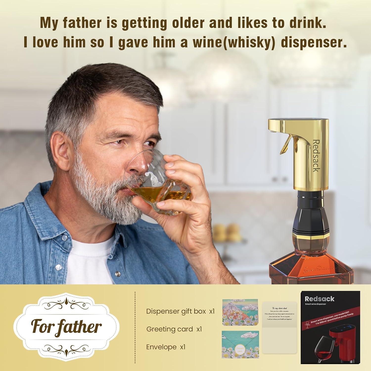 Rechargeable Wine/Whiskey/Liquor Electric Dispenser, Automatic Decanter/Aerator/Pourer, Smart Quantitative Dispensing Adjustable 0-999ml, Men's/Women Birthday Gift, Exclusive Card (for Dad)