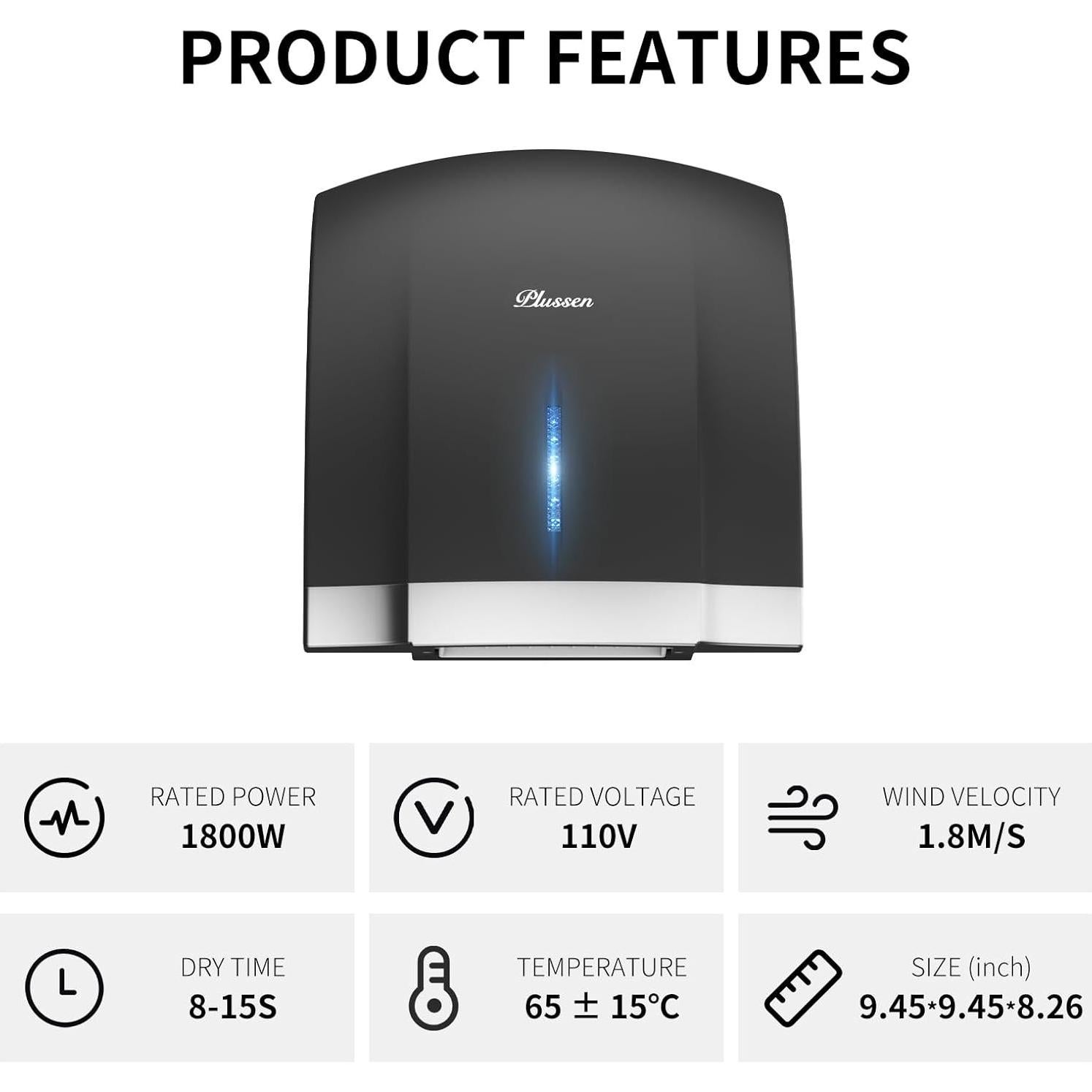 Secador de Manos Automático Compacto 2.34 kg Negro