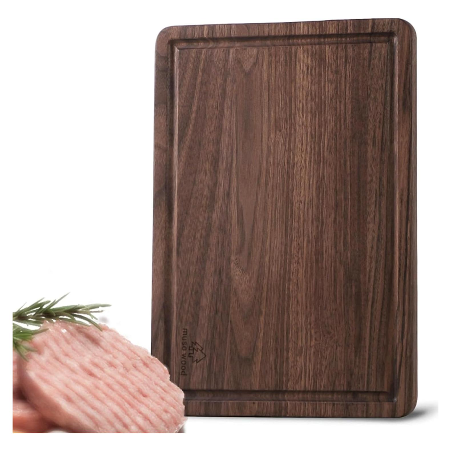 Muso Wood Walnut Cutting Board for Kitchen, Wooden Cutting Board with Juice Groove and Side Handle, Wood Board for Food and Charcuterie (13 x 9 in)