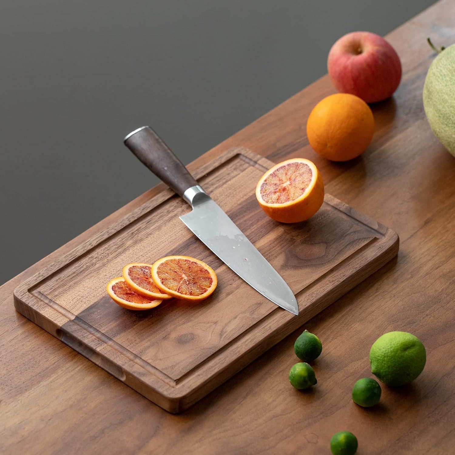 Muso Wood Walnut Cutting Board for Kitchen, Wooden Cutting Board with Juice Groove and Side Handle, Wood Board for Food and Charcuterie (13 x 9 in)