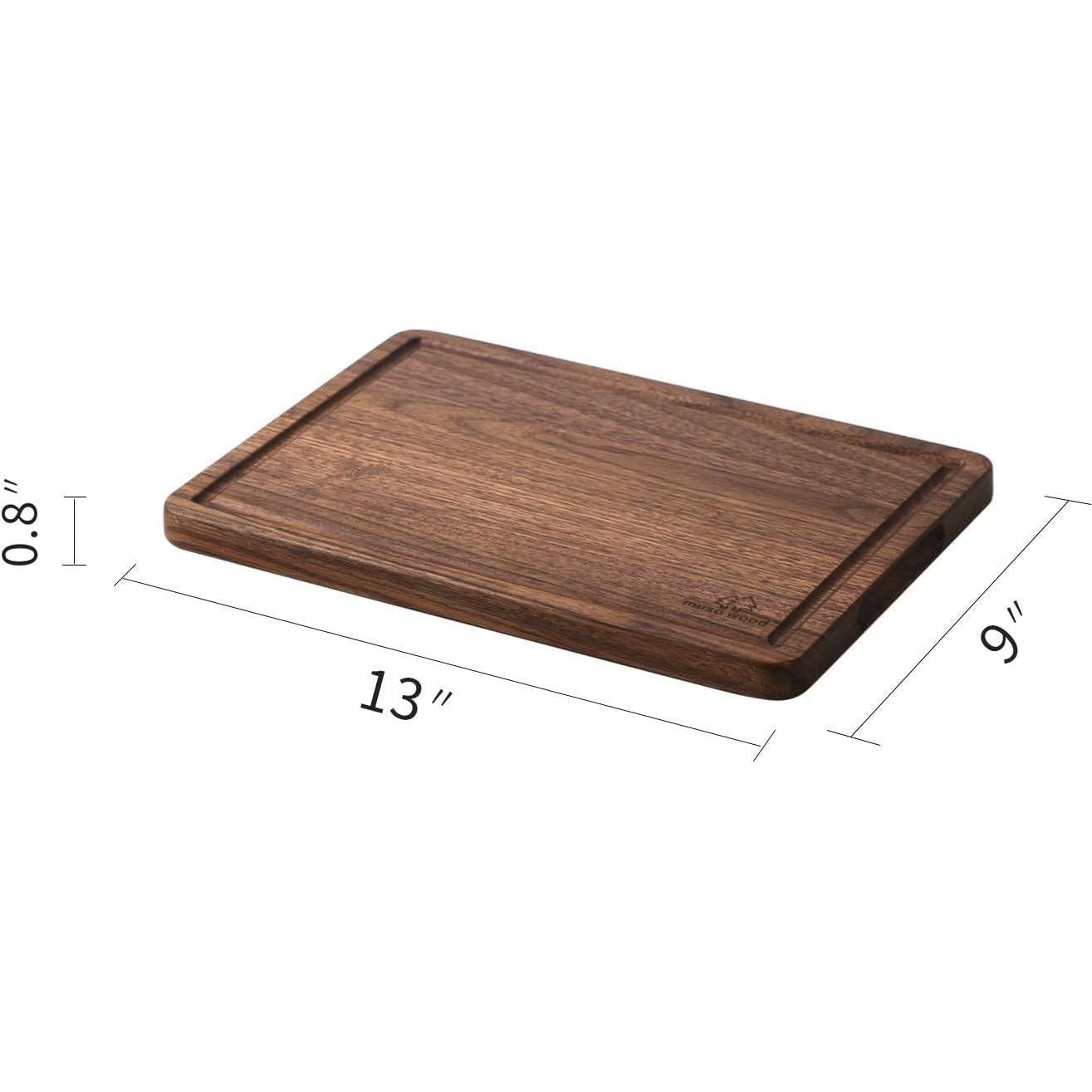 Muso Wood Walnut Cutting Board for Kitchen, Wooden Cutting Board with Juice Groove and Side Handle, Wood Board for Food and Charcuterie (13 x 9 in)