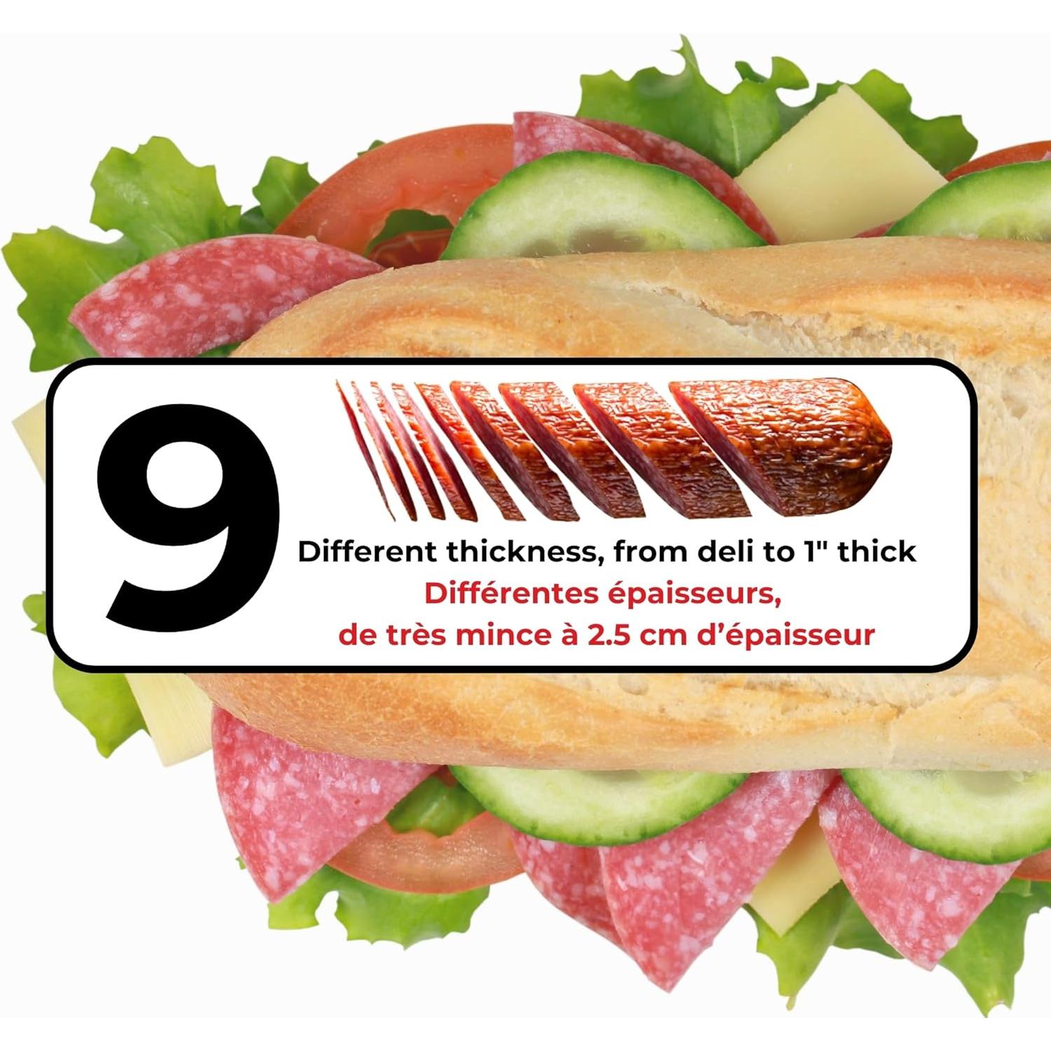 Starfrit Deli Slicer - Slices Meat, Cheese, Bread - 6.5" Stainless Steel Blade - Adjustable Thickness Knob - Nestable for Easy Storage | 2-in-1 Fruit and Vegetable with Bonus Peeler