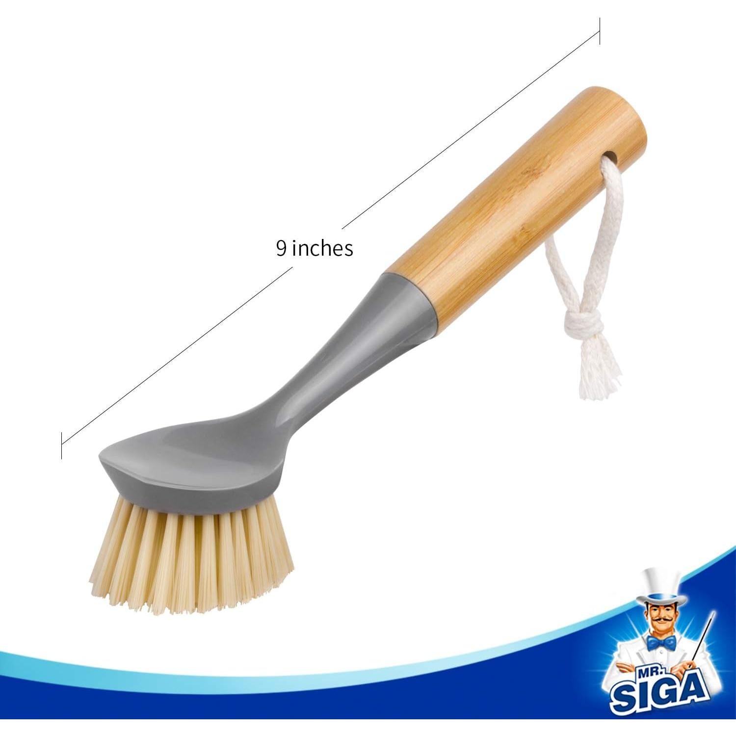 Cepillo para Platos MR.SIGA con Mango de Bambú y Raspador - Paquete de 2