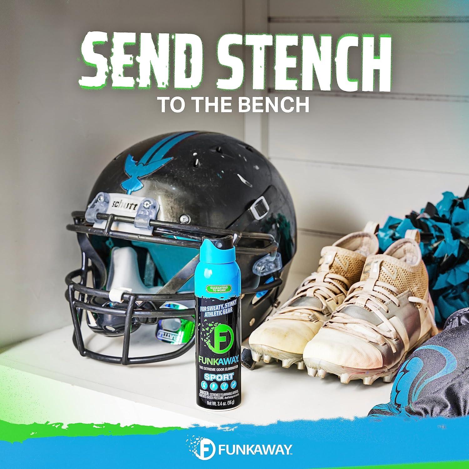 FunkAway Sport Aerosol Spray, 3.4 oz., The Extreme Odor Eliminator Refreshes Shoes and Sports Gear, For Stuff You Can't Put In The Wash