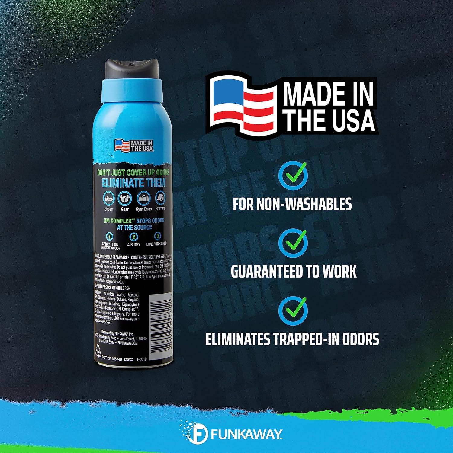 FunkAway Sport Aerosol Spray, 3.4 oz., The Extreme Odor Eliminator Refreshes Shoes and Sports Gear, For Stuff You Can't Put In The Wash