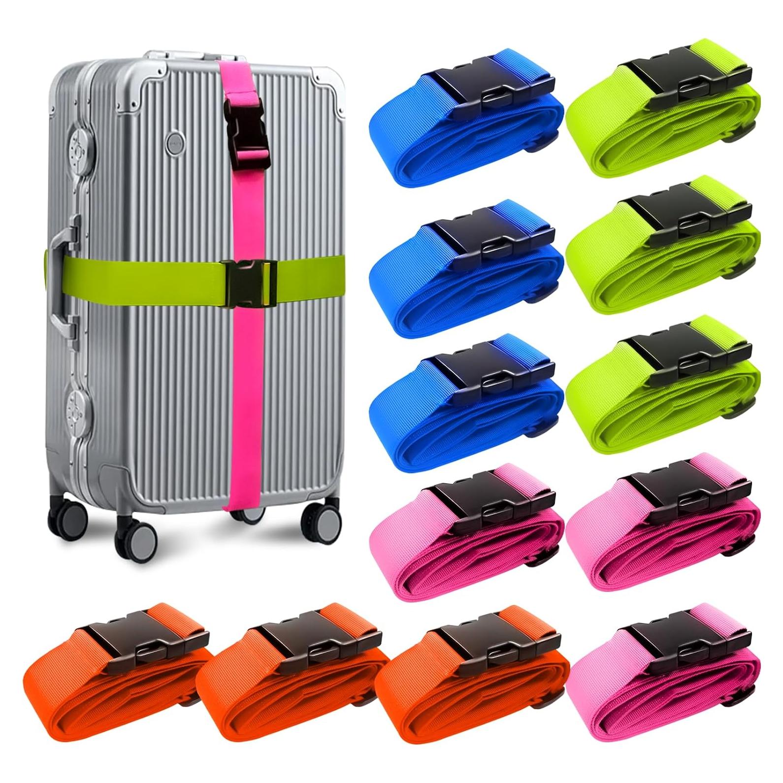Luggage Straps Suitcase Belts Straps Set, TSA Approved Travel Belts Accessories, Wide Adjustable Packing Straps with Quick-Release Buckle (12 Pack)