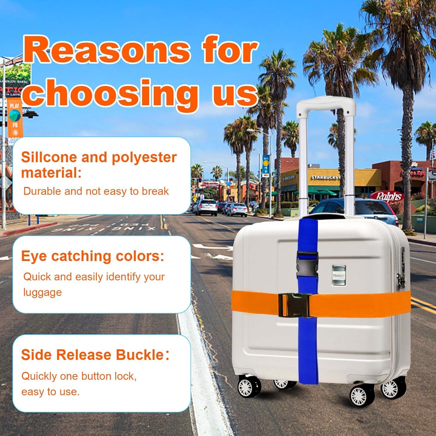 Luggage Straps Suitcase Belts Straps Set, TSA Approved Travel Belts Accessories, Wide Adjustable Packing Straps with Quick-Release Buckle (12 Pack)