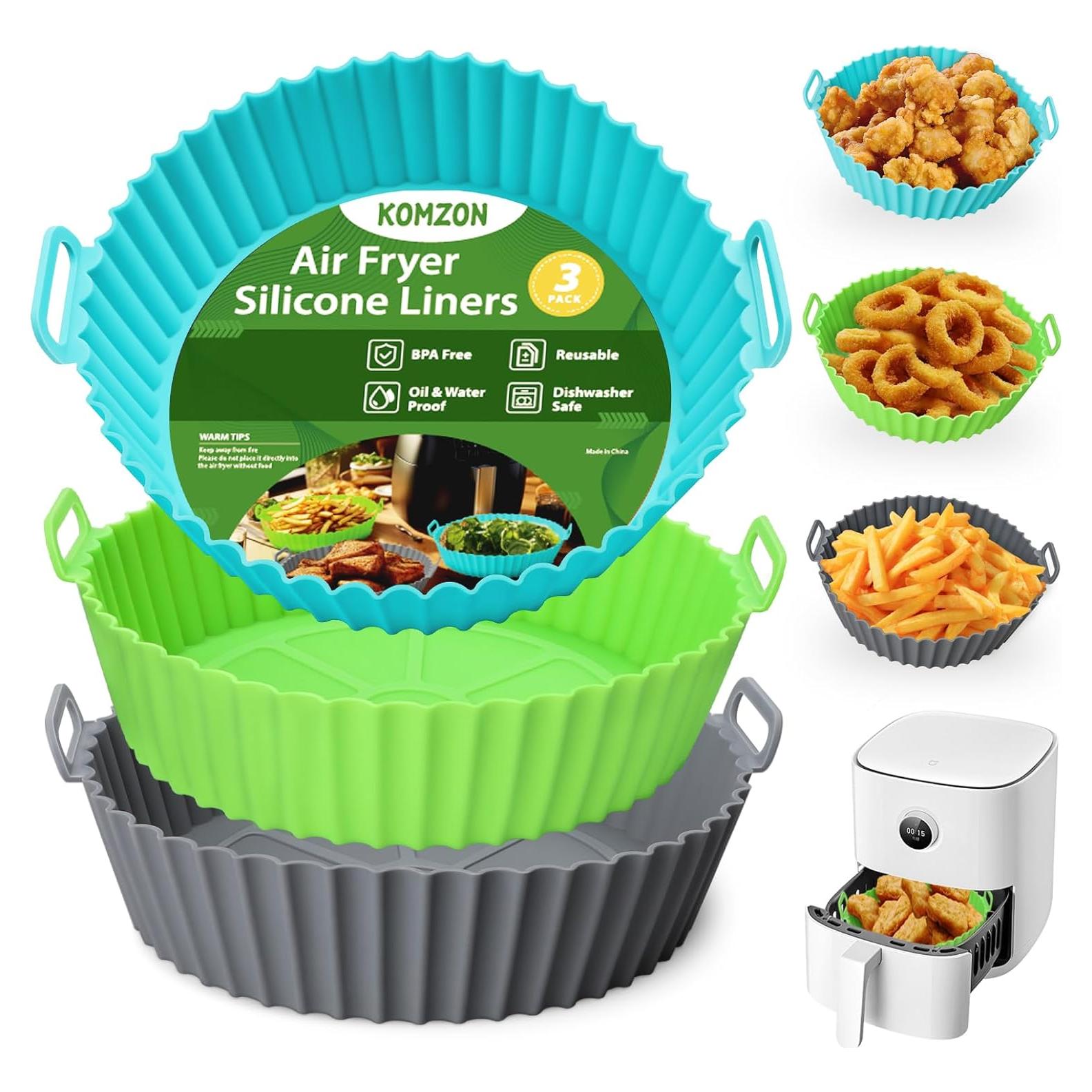 3 Pack Air Fryer Silicone Liners, 8Inch Airfryer Liners, Air Fryer Basket Liners, Reusable Food Grade Air Fryer Basket Pots Oven Liner Baking Tray, Air Fryer Silicone Mat Accessories Kitchen