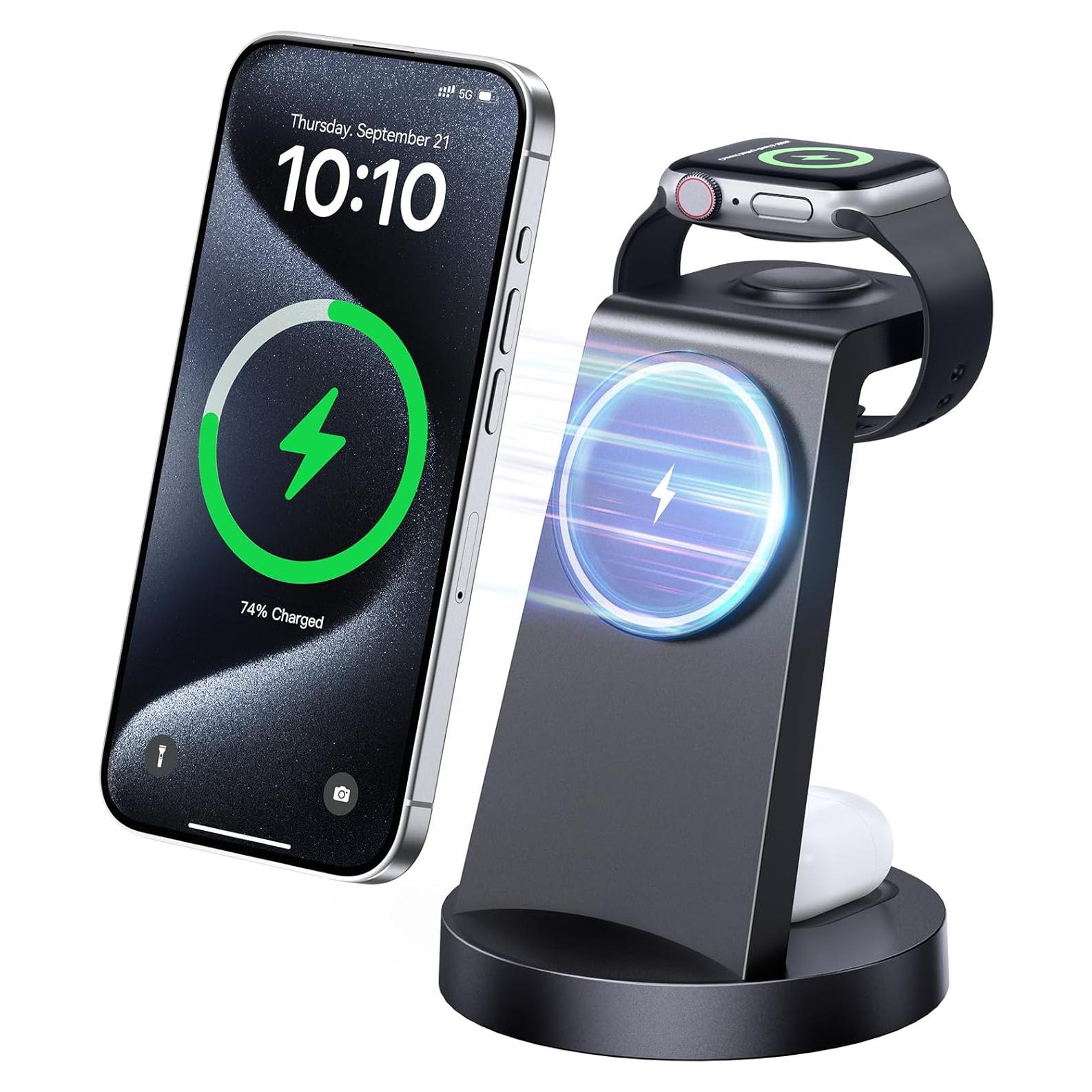 Anlmz Wireless Magnetic Charger Station for iPhone:3 in 1 Charging Stand for iPhone15 14 13 12 pro max & AirPods 3/2/Pro & iWatch