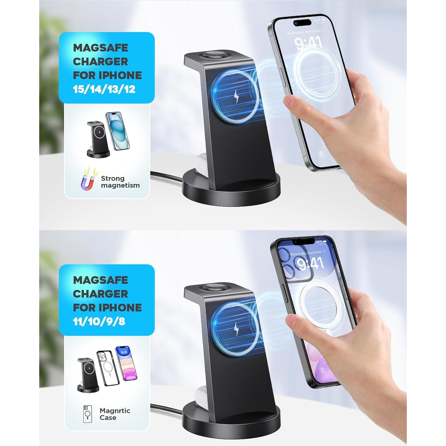 Anlmz Wireless Magnetic Charger Station for iPhone:3 in 1 Charging Stand for iPhone15 14 13 12 pro max & AirPods 3/2/Pro & iWatch
