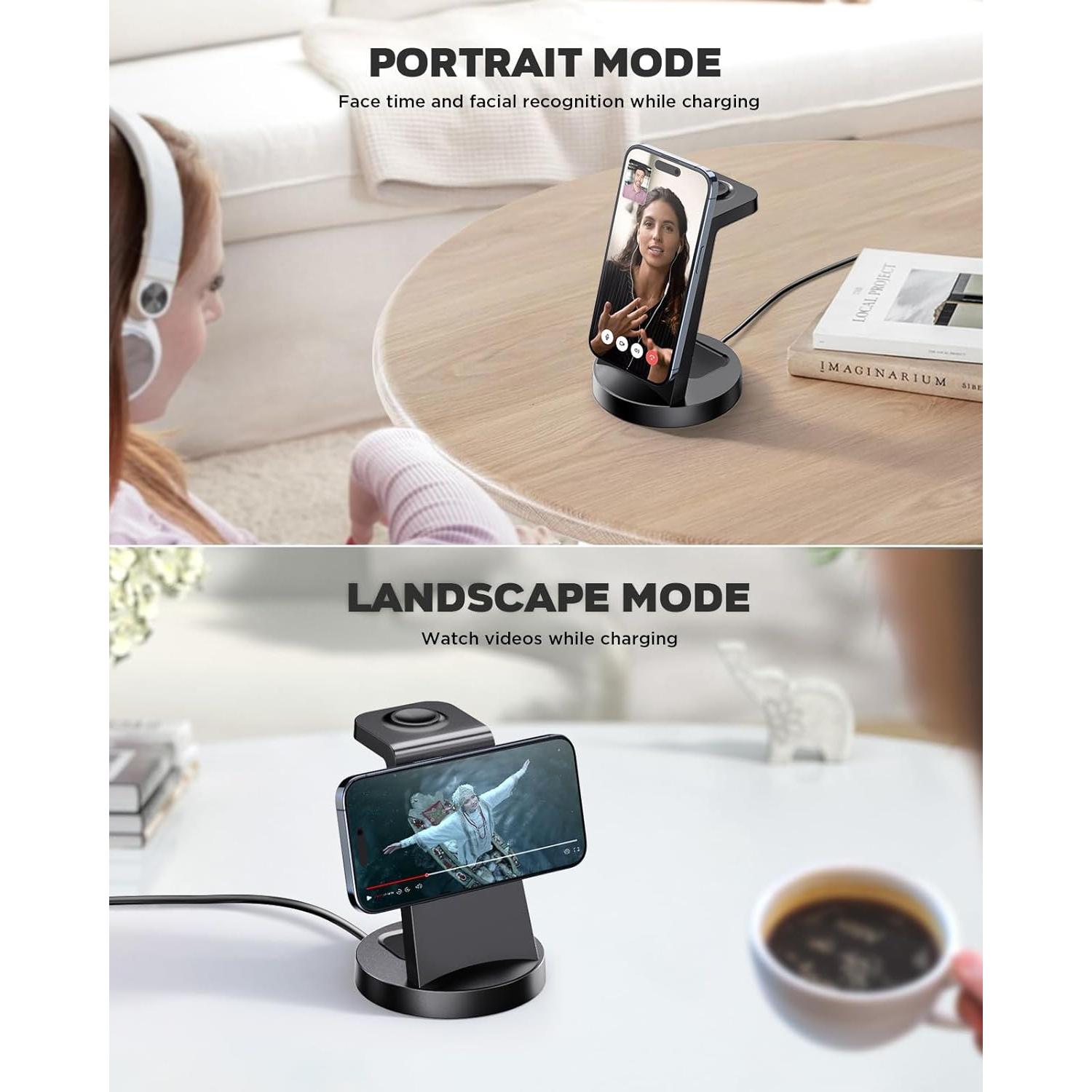 Anlmz Wireless Magnetic Charger Station for iPhone:3 in 1 Charging Stand for iPhone15 14 13 12 pro max & AirPods 3/2/Pro & iWatch