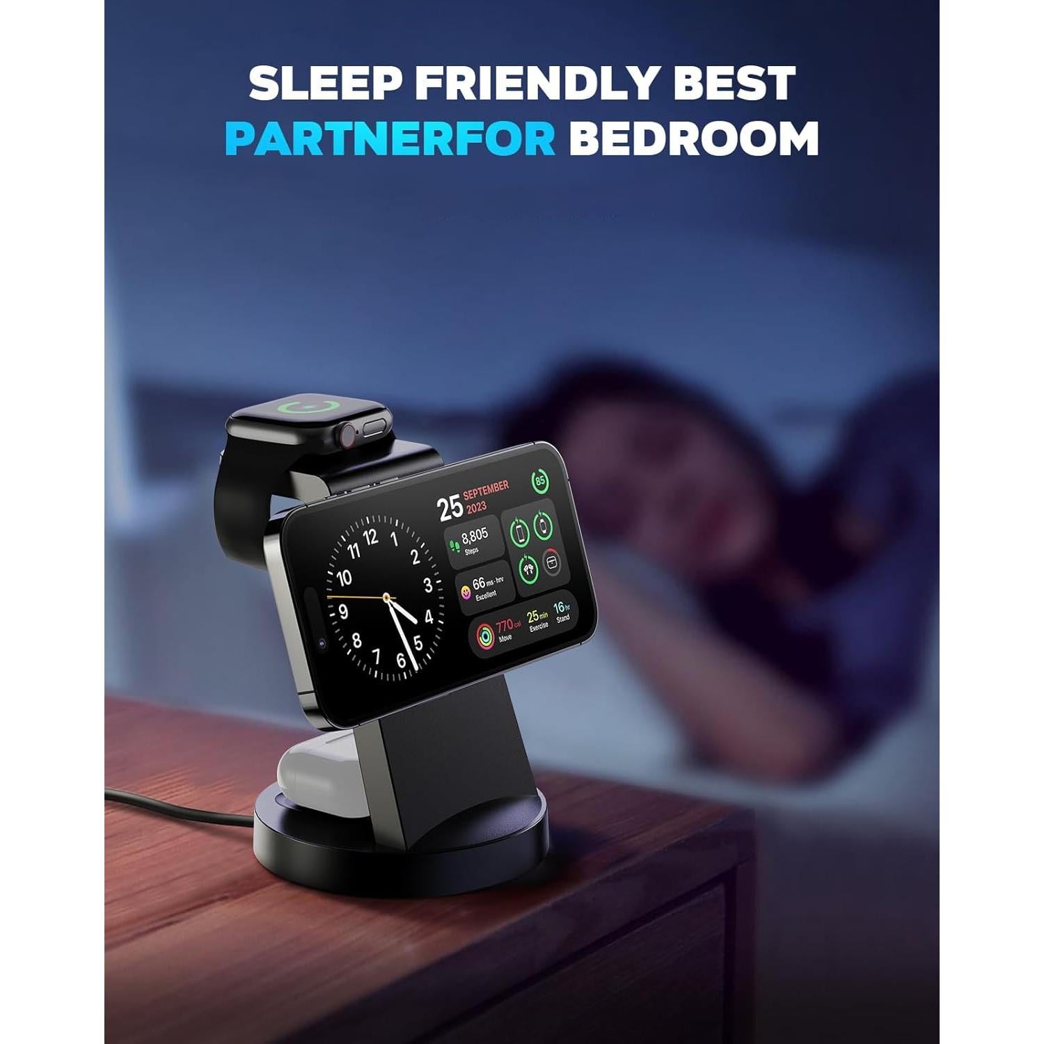 Anlmz Wireless Magnetic Charger Station for iPhone:3 in 1 Charging Stand for iPhone15 14 13 12 pro max & AirPods 3/2/Pro & iWatch