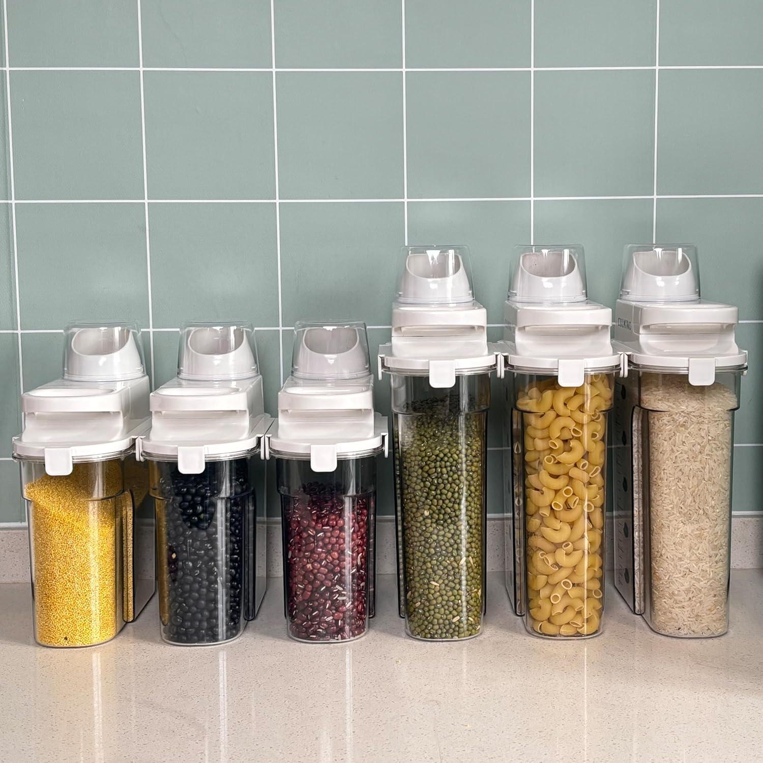 Airtight Cereal Containers Storage with Pouring Spout & Measuring Cup – 1.8L BPA-Free Plastic Cereal Dispenser for Rice, Flour, Pet Food & More – Storage Container Durable & Leak-Proof