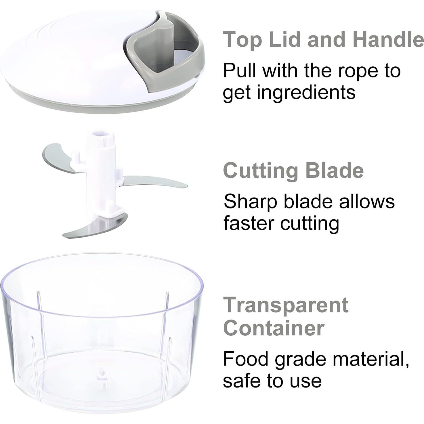 Picador de Alimentos Manual Geedel 2.5 Tazas Gris - Cebolla, Ajo, Verduras