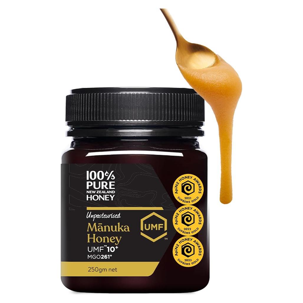 100% Pure New Zealand Honey - Certified UMF 10+ (MGO 261+) Raw Manuka Honey, 8.8 Oz (250g)