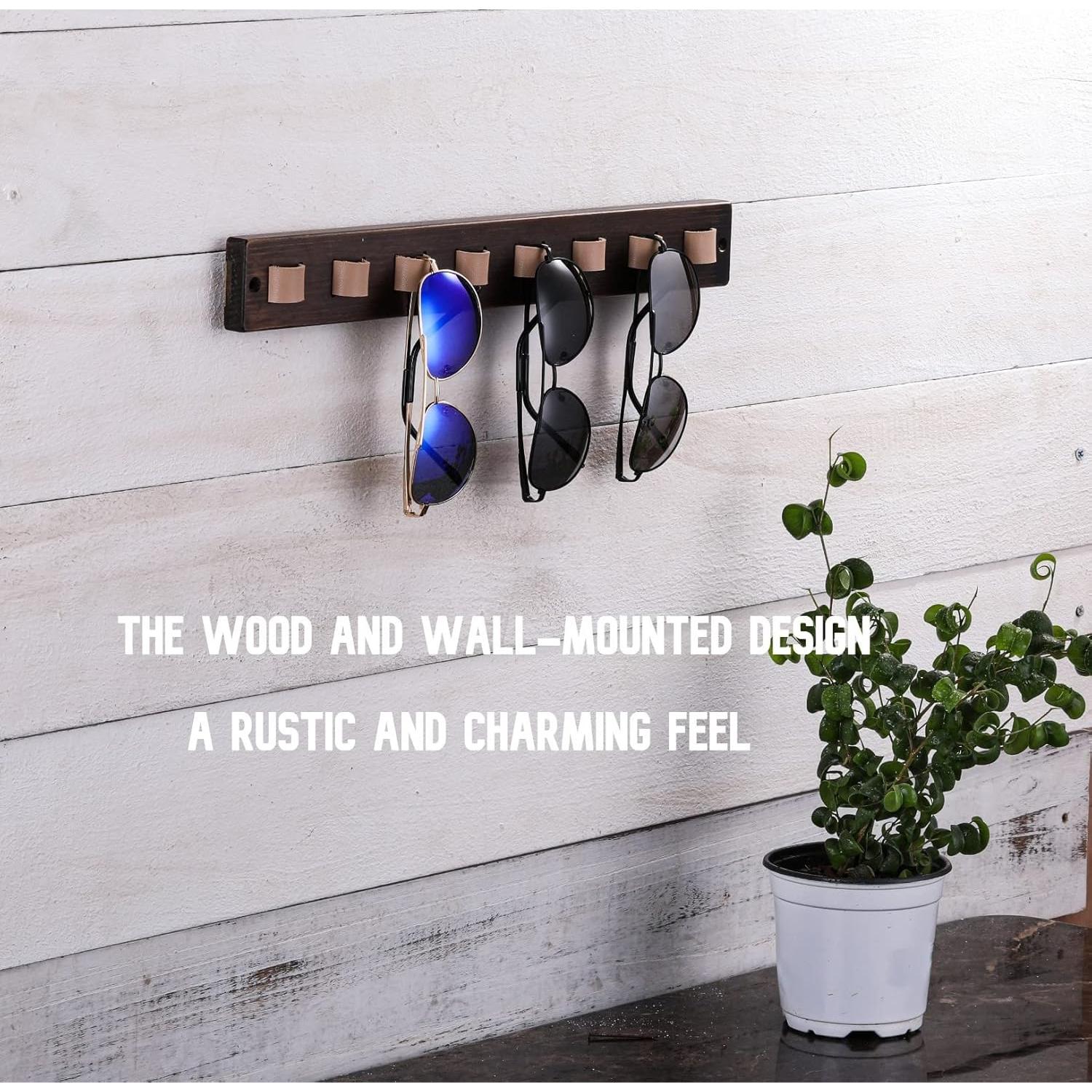 Gifts for Men Sunglass Organizer Wall Mounted Sunglasses Rack Wood Sun Glasses Holder for Multiple Glasses Hanger Storage Unique Birthday Gifts for Husband Dad
