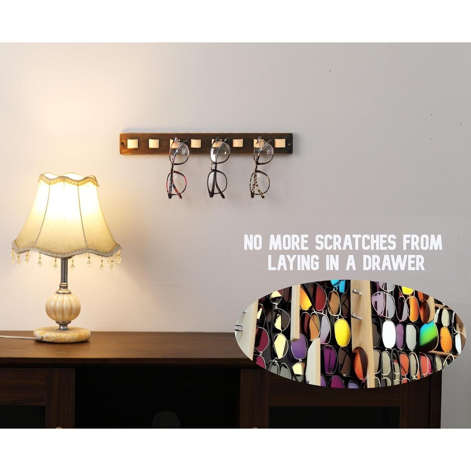 Gifts for Men Sunglass Organizer Wall Mounted Sunglasses Rack Wood Sun Glasses Holder for Multiple Glasses Hanger Storage Unique Birthday Gifts for Husband Dad