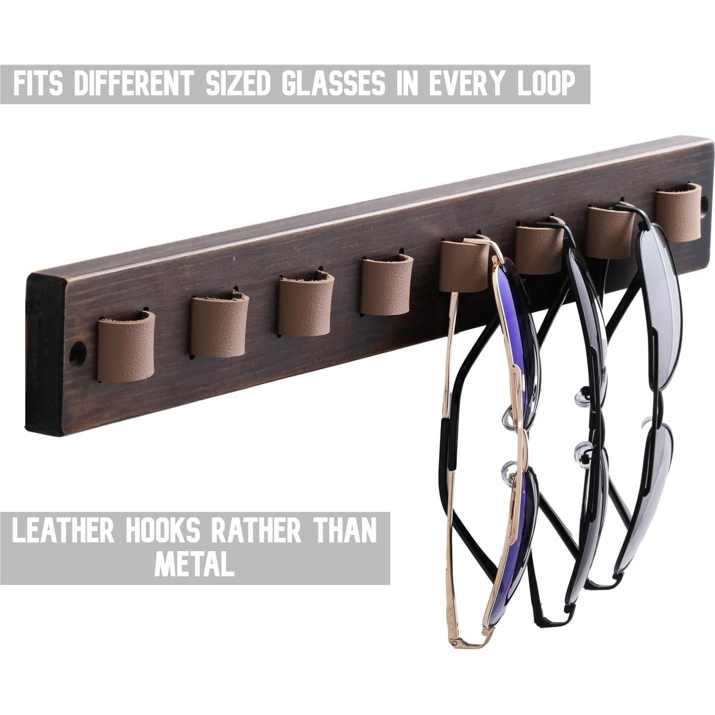 Gifts for Men Sunglass Organizer Wall Mounted Sunglasses Rack Wood Sun Glasses Holder for Multiple Glasses Hanger Storage Unique Birthday Gifts for Husband Dad