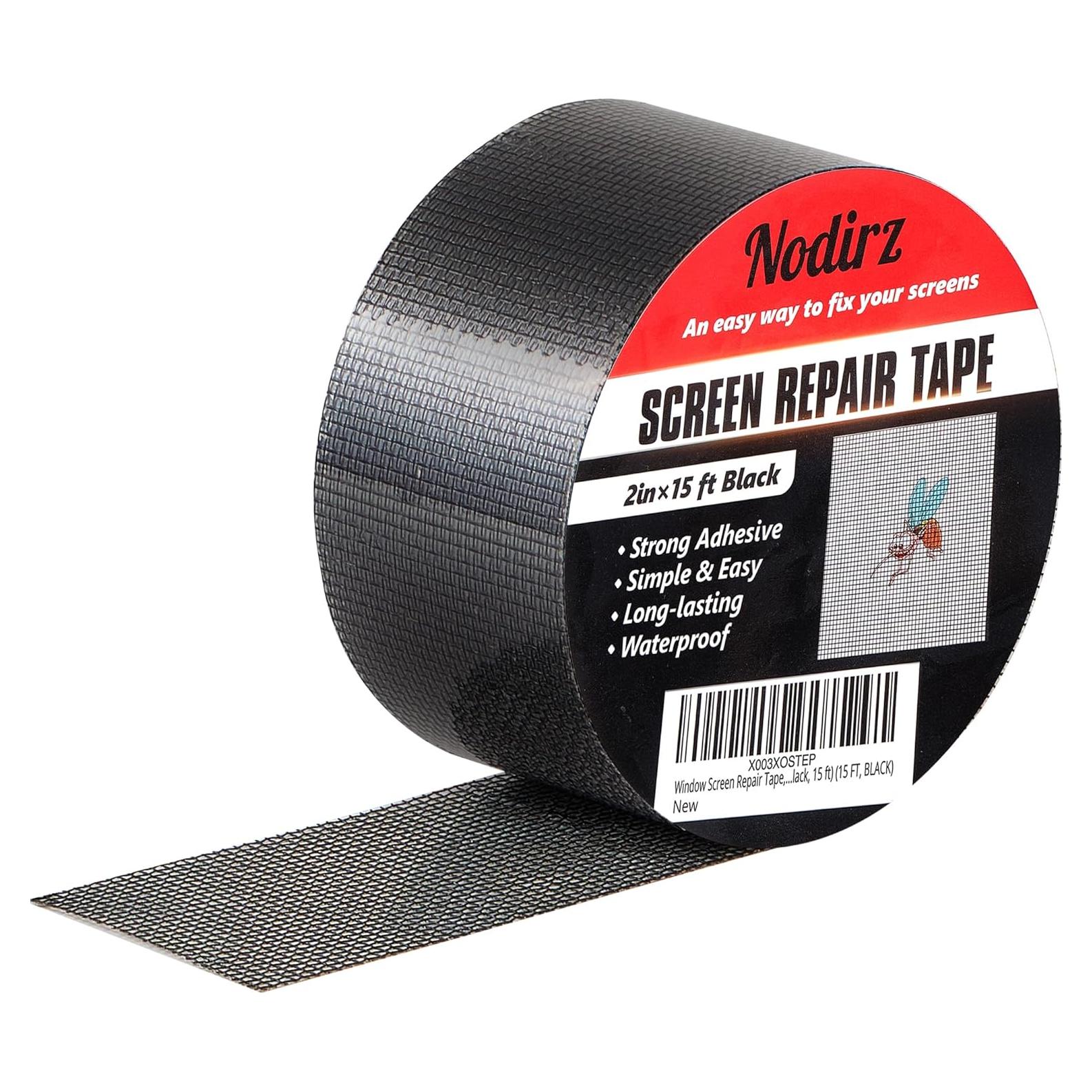 Window Screen Repair Tape, 2 in X 15 FT(180IN) Screen Rrepair Kit for Windows or Doors, Strong Adhesive Screen Patch Repair Kit Mesh Repair (Black, 15 FT)